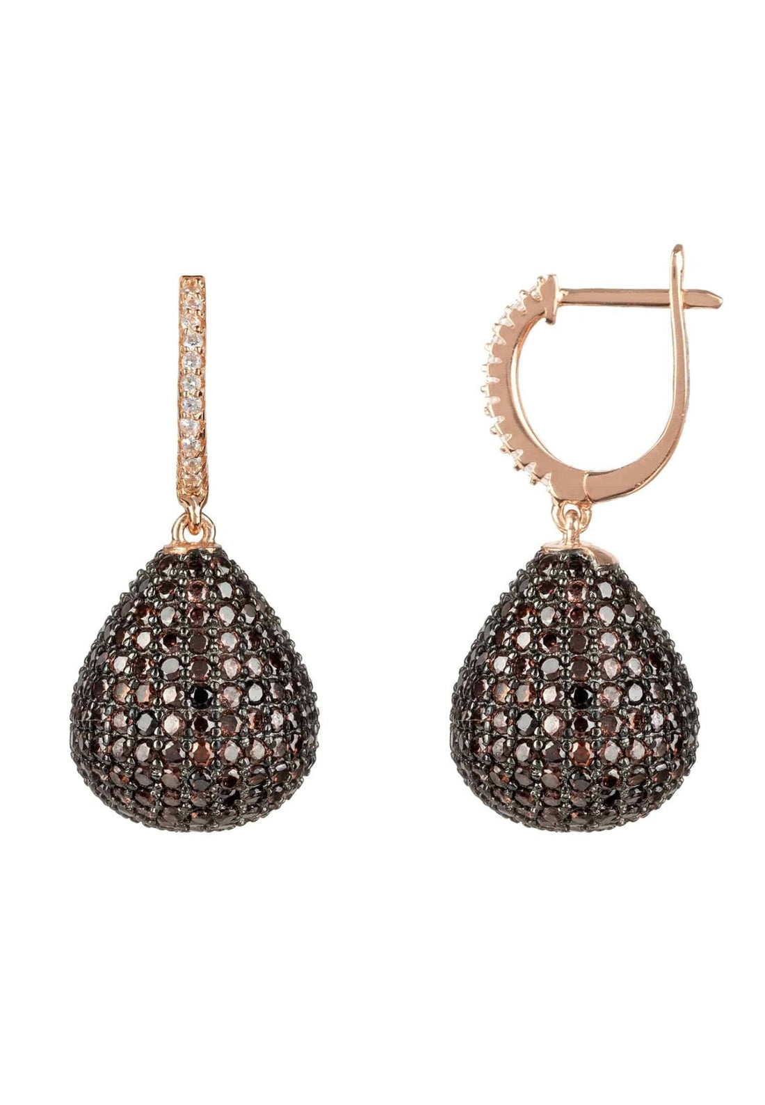 Valerie Pear Drop Gemstone Earring Rosegold Chocolate Cz