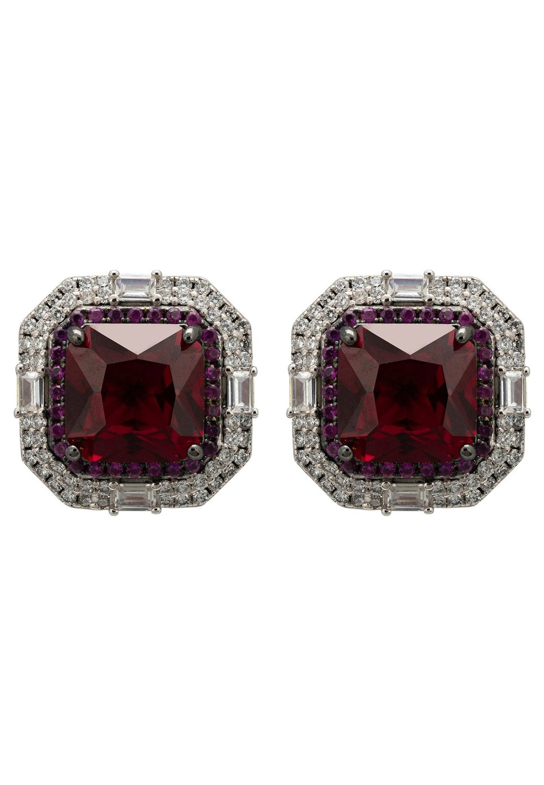 Madeleine Large Stud Earrings Silver Ruby