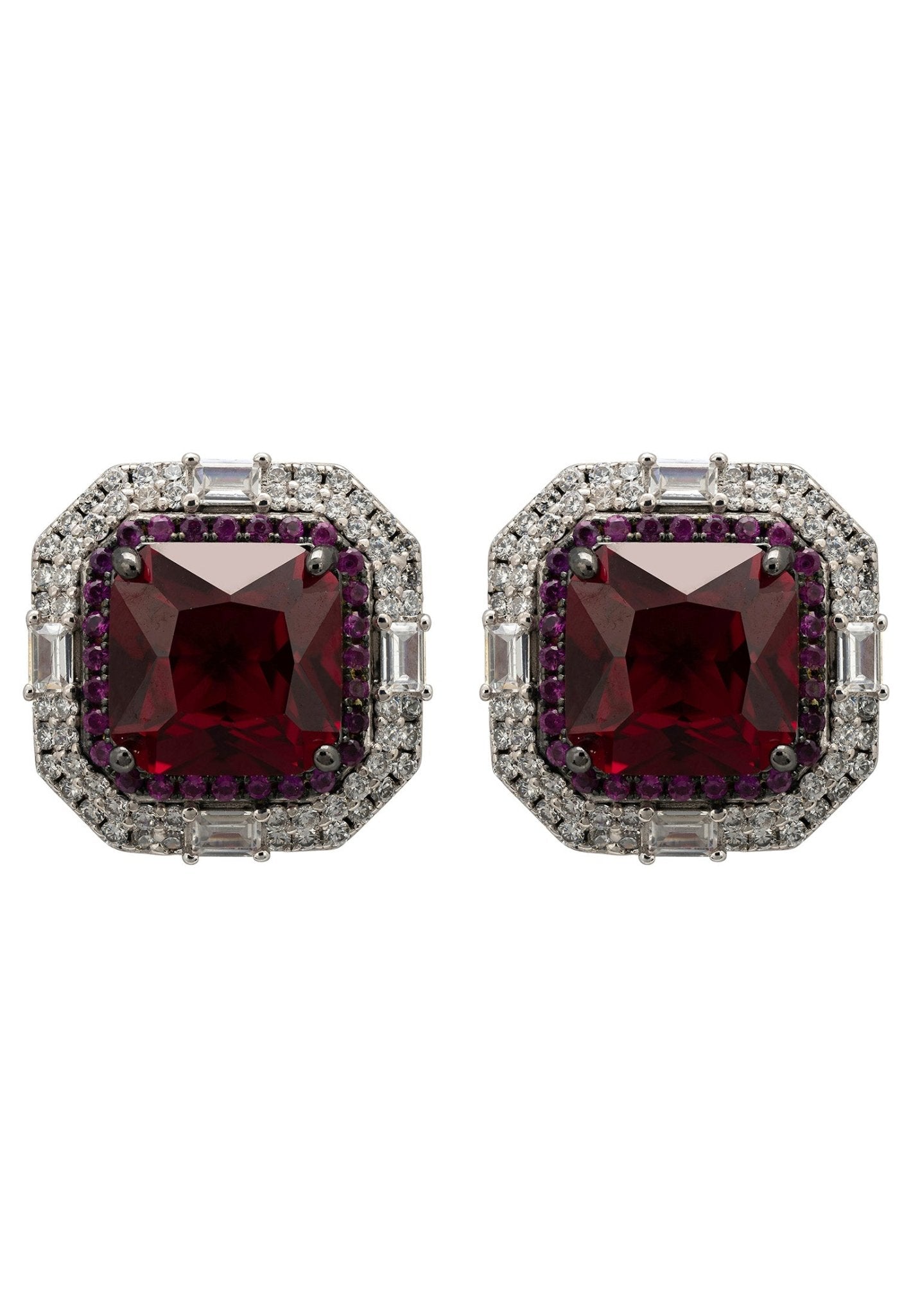 Madeleine Large Stud Earrings Silver Ruby