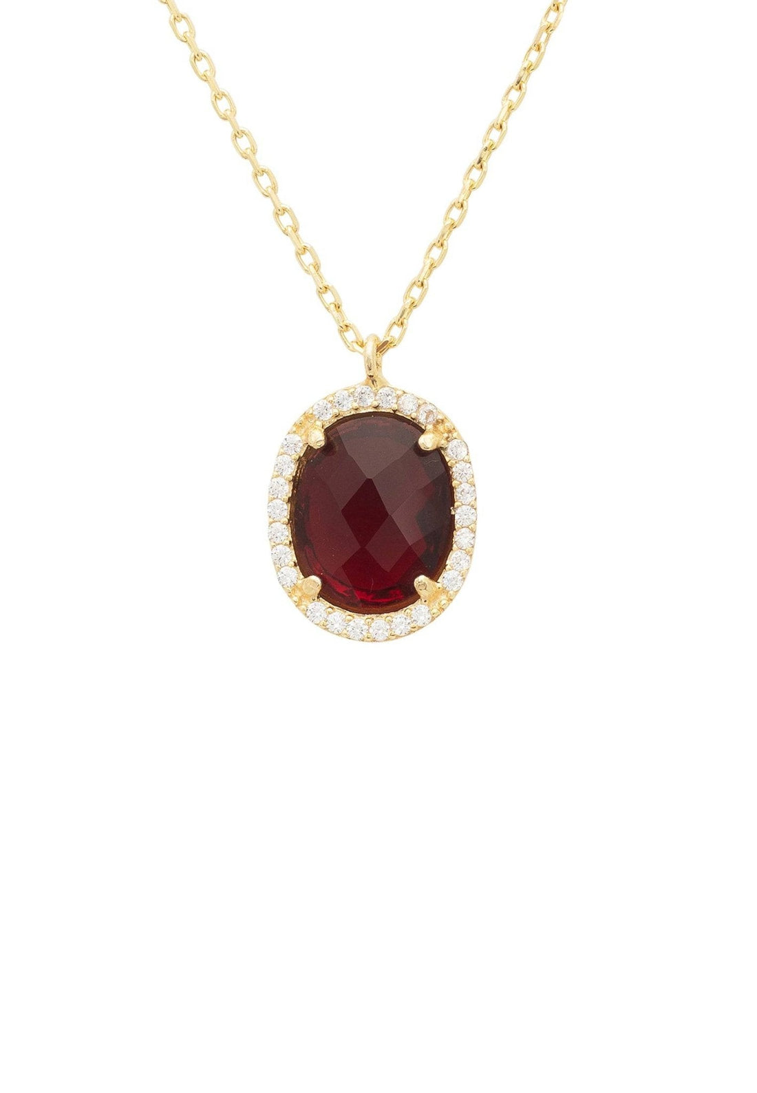 Beatrice Oval Gemstone Pendant Necklace Gold Garnet