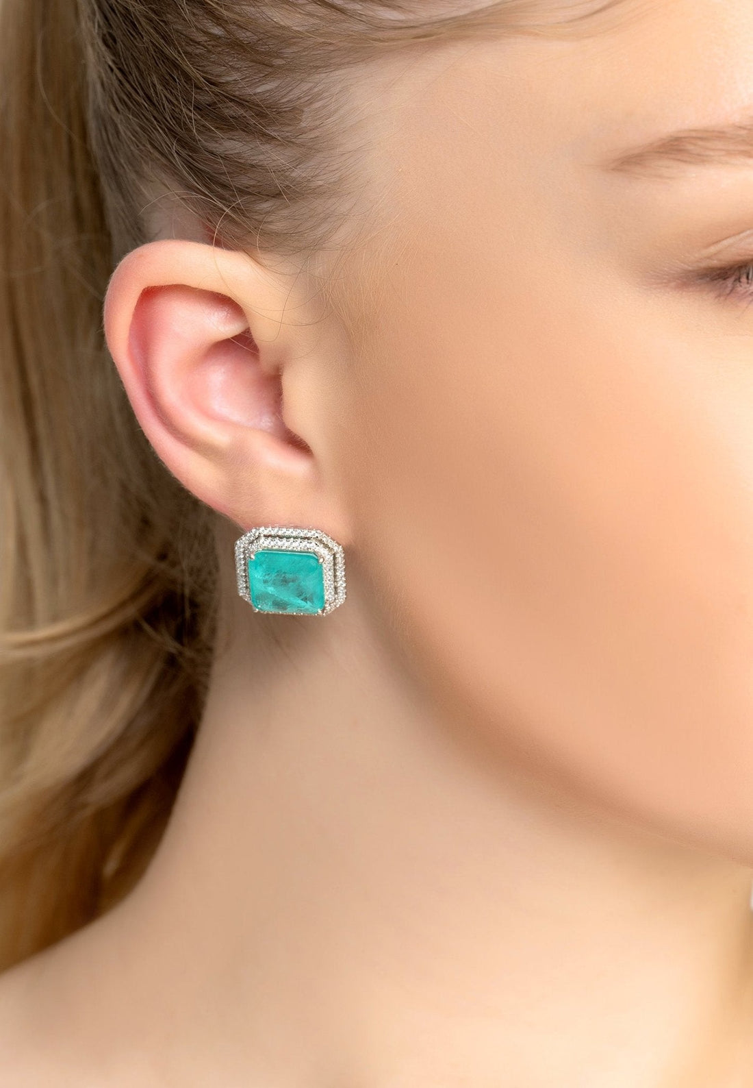 Medina Large Stud Earrings Silver Paraiba Tourmaline