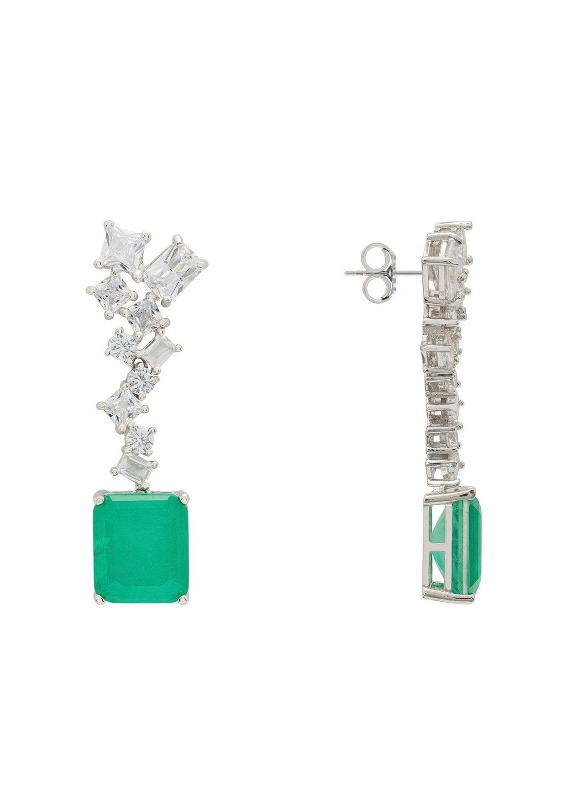 Diana Colombian Emerald Drop Earrings Silver