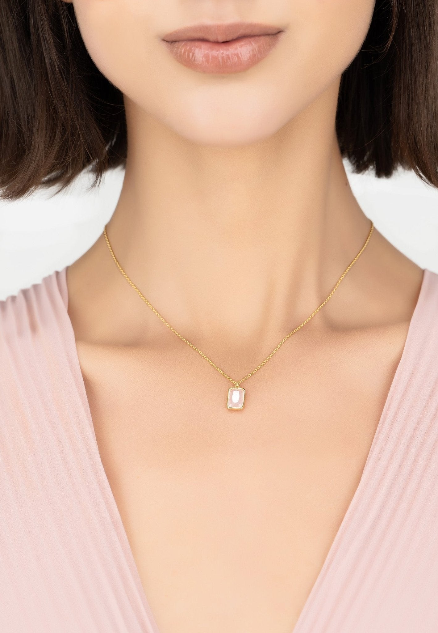 Portofino Necklace Gold Rose Quartz