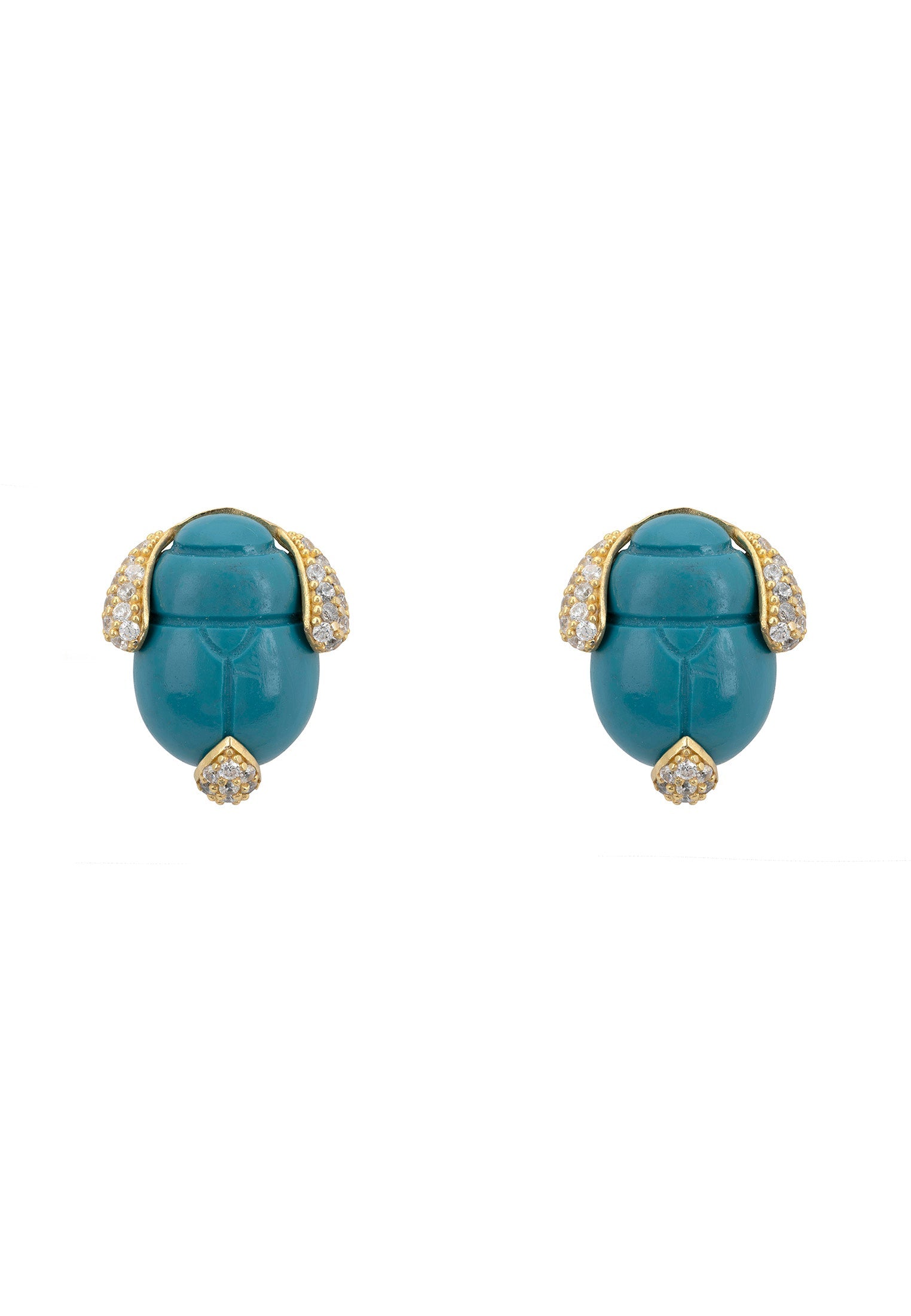 Scarab Beetle Turquoise Stud Earrings Gold