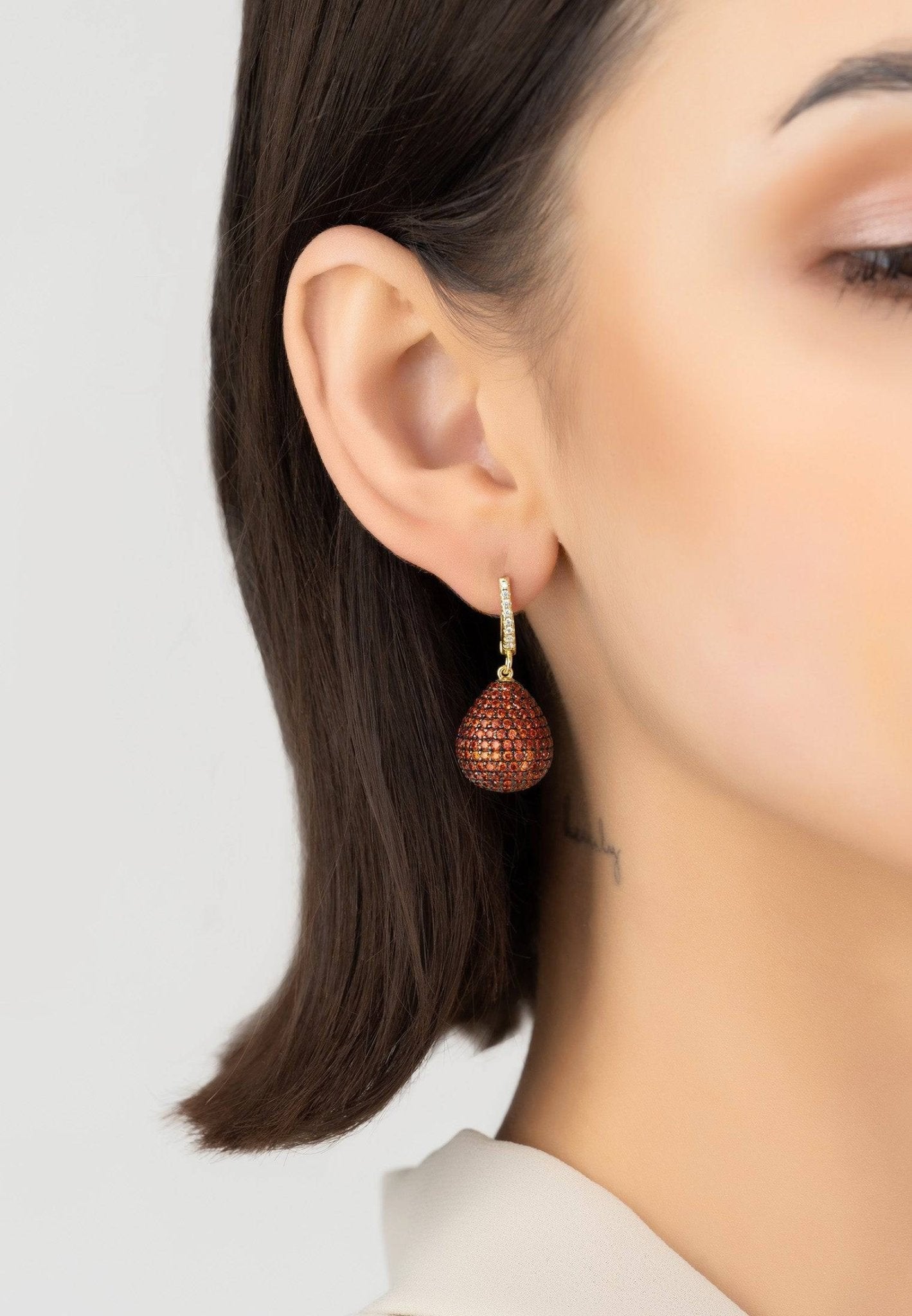 Valerie Pear Drop Gemstone Earrings Gold Burnt Orange