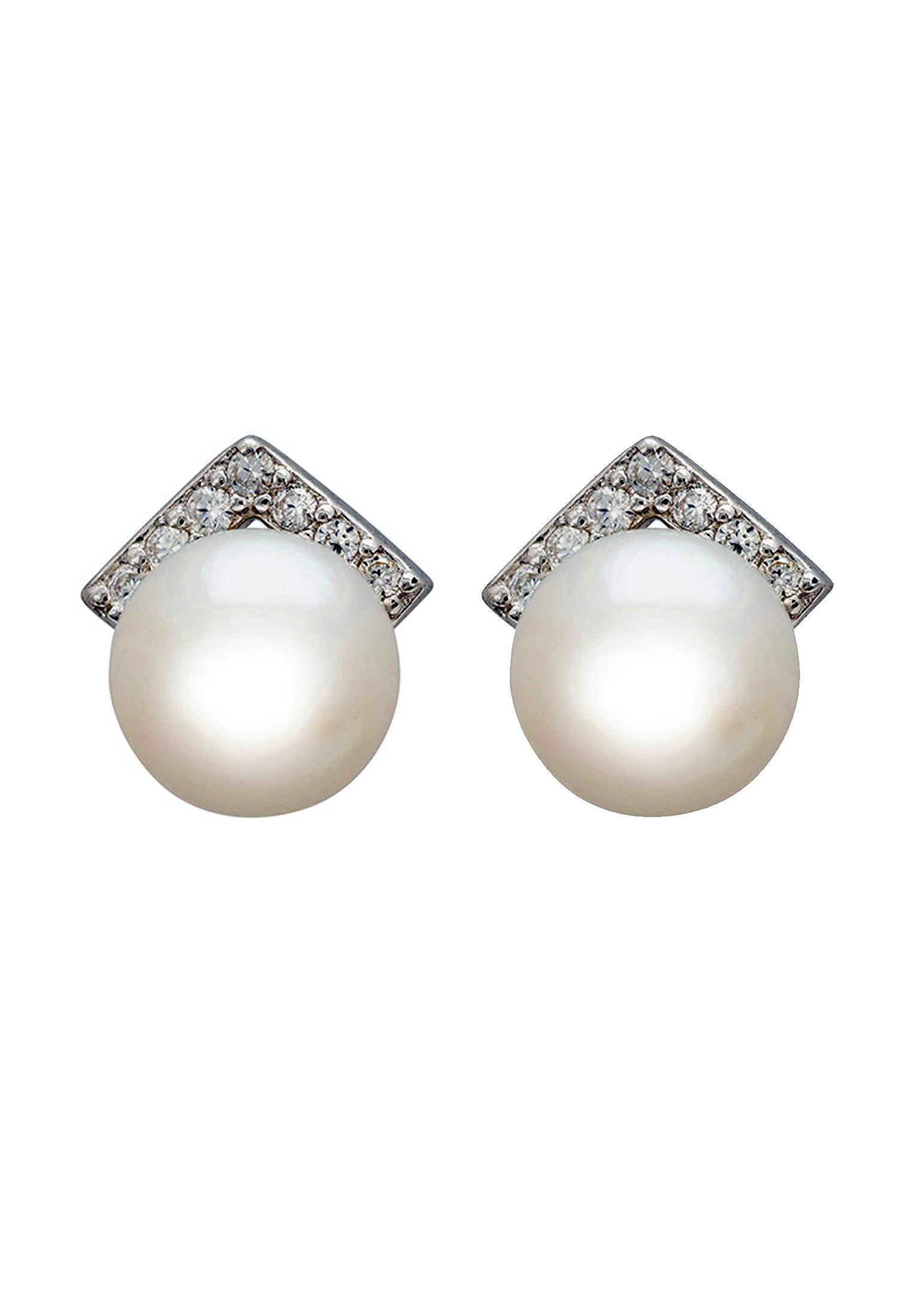 Pearl Angular Stud Earrings Silver