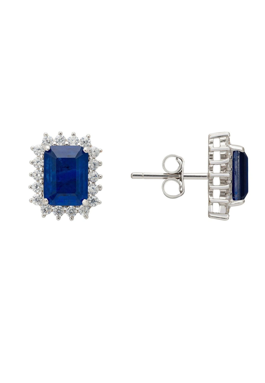 Elena Gemstone Stud Earrings Sapphire Silver