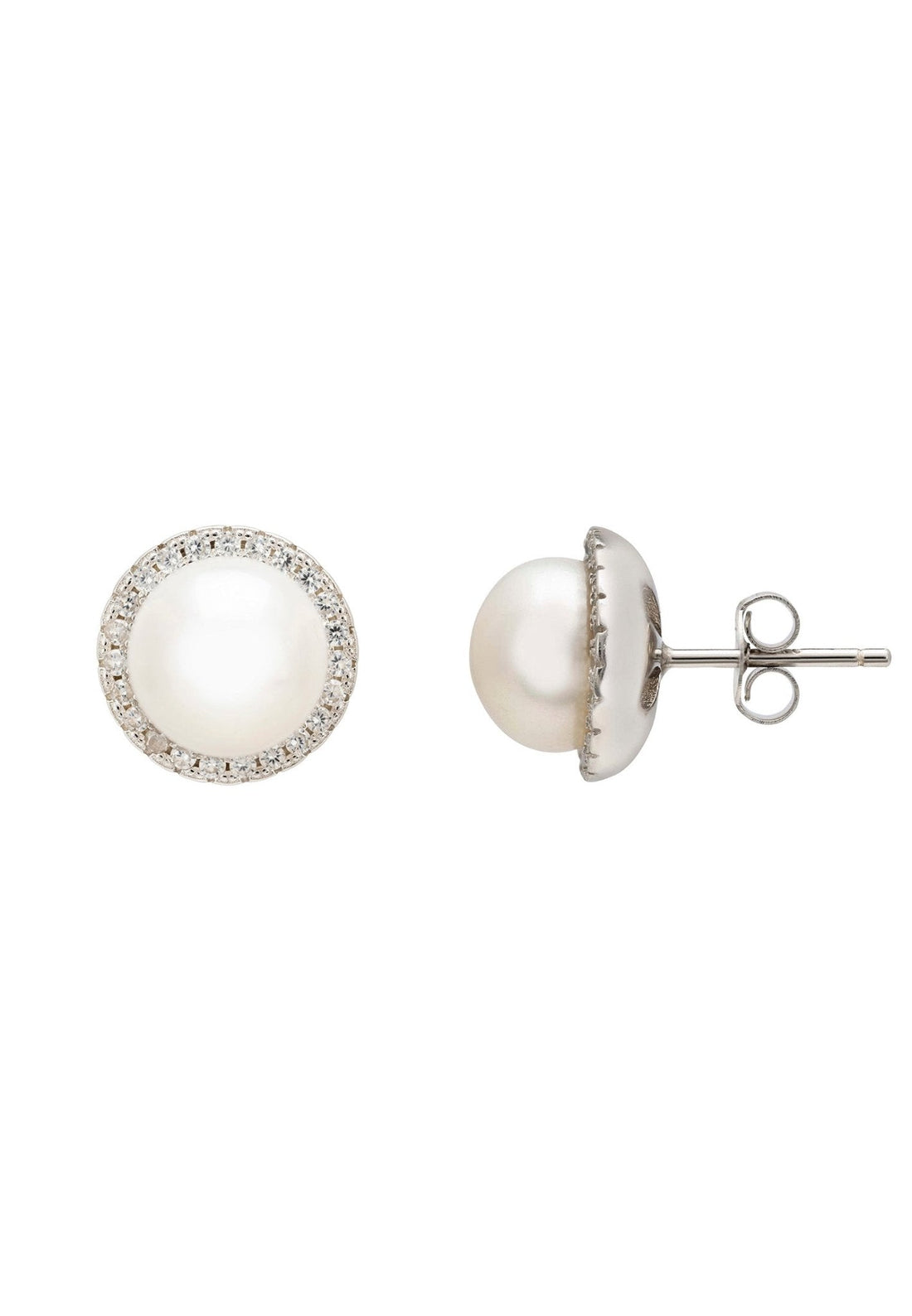 Pearl Full Halo Large Stud Earrings Silver