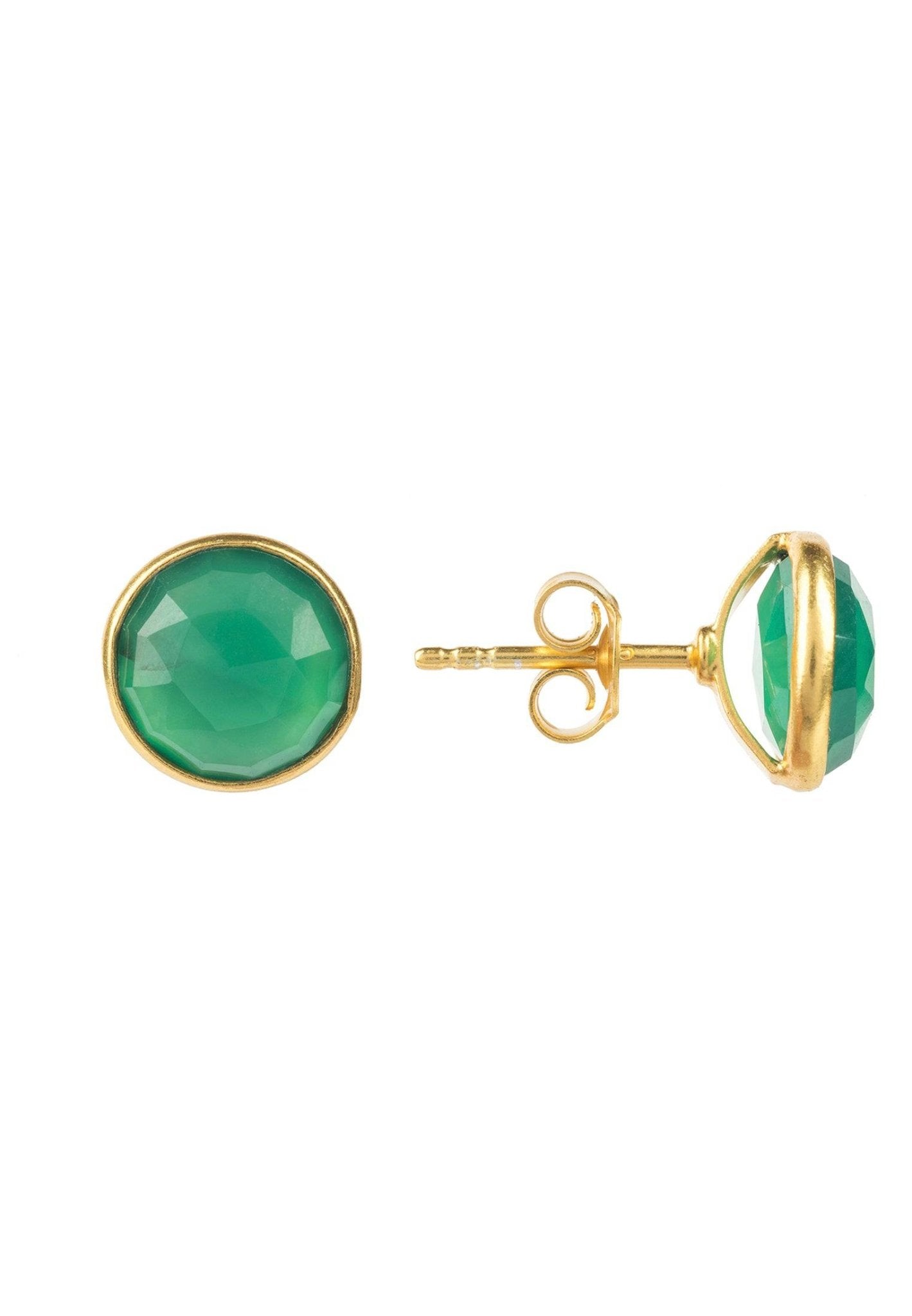 Medium Circle Gemstone Earrings Gold Green Onyx