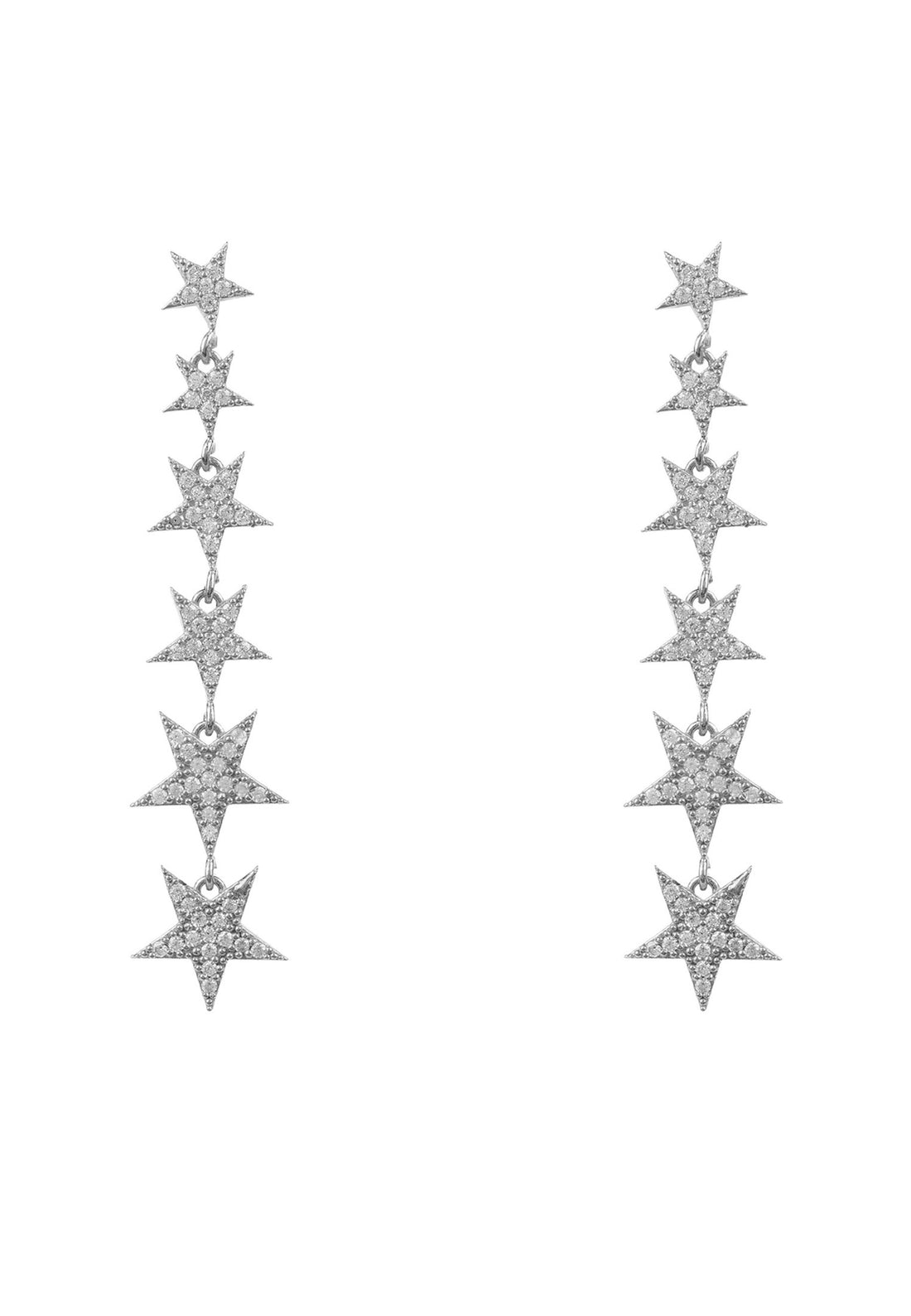 Graduated Star Drop Earrings Sterling Silver