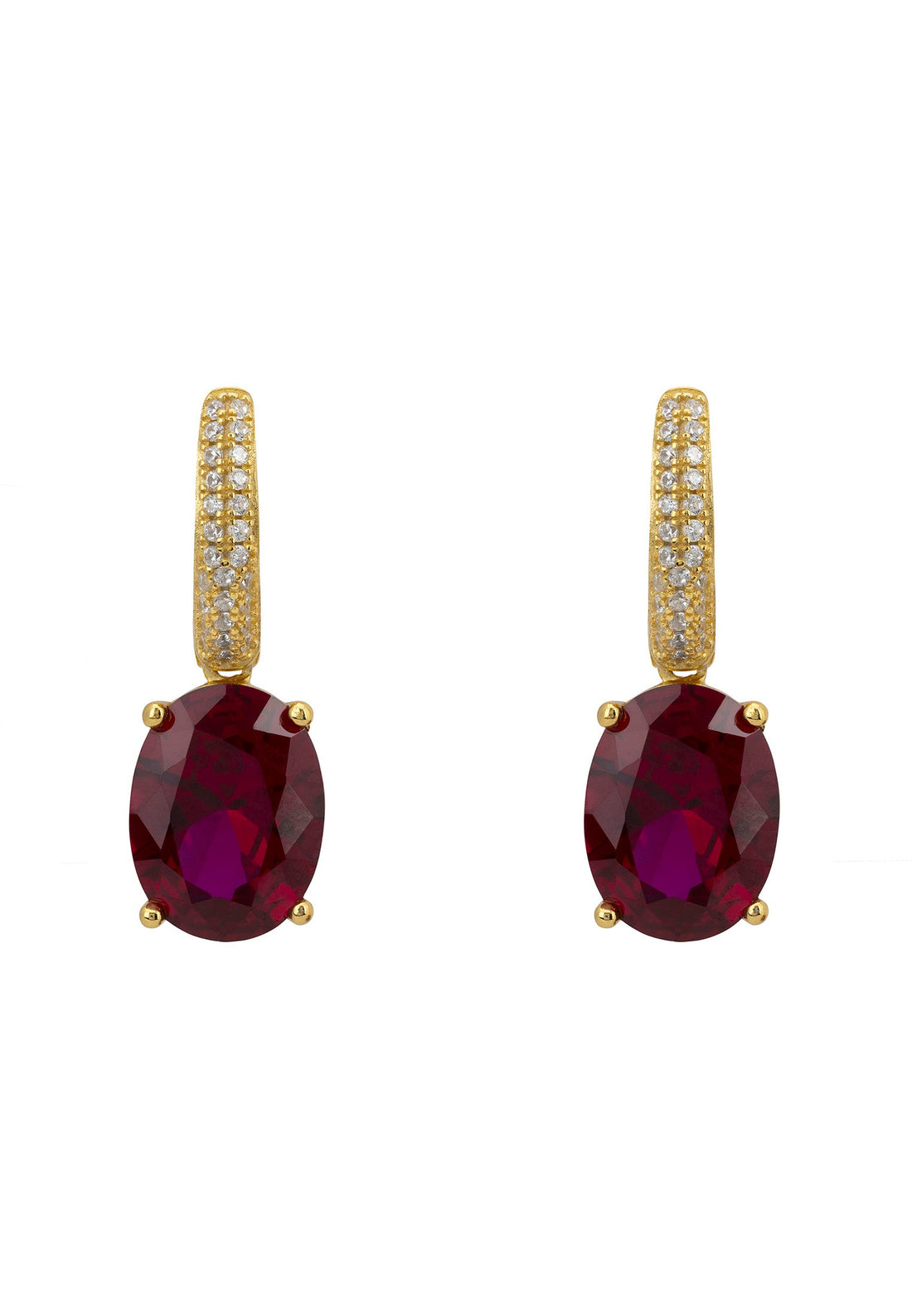 Alexandra Oval Drop Earrings Gold Ruby