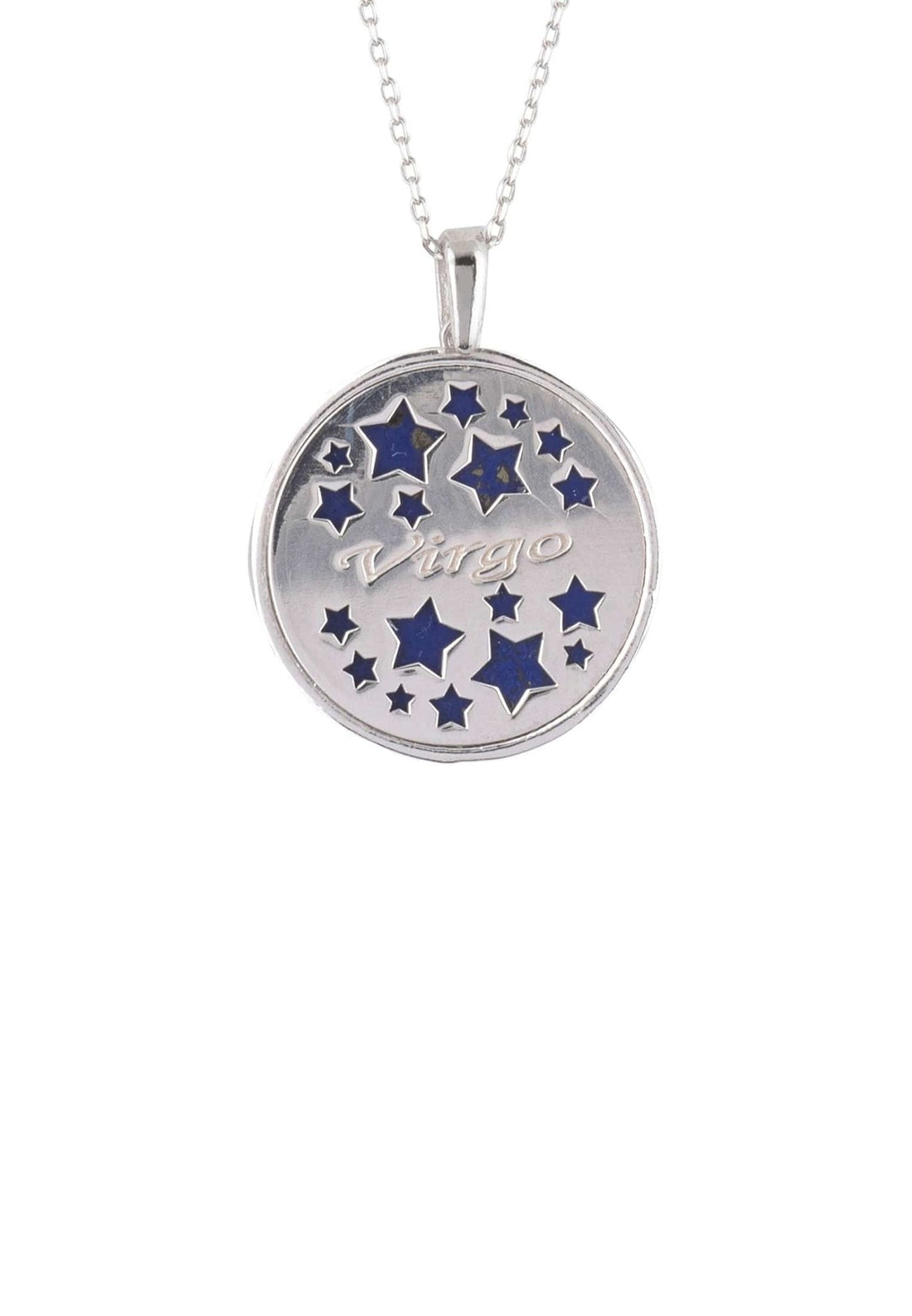 Zodiac Lapis Lazuli Gemstone Star Constellation Pendant Necklace Silver Virgo