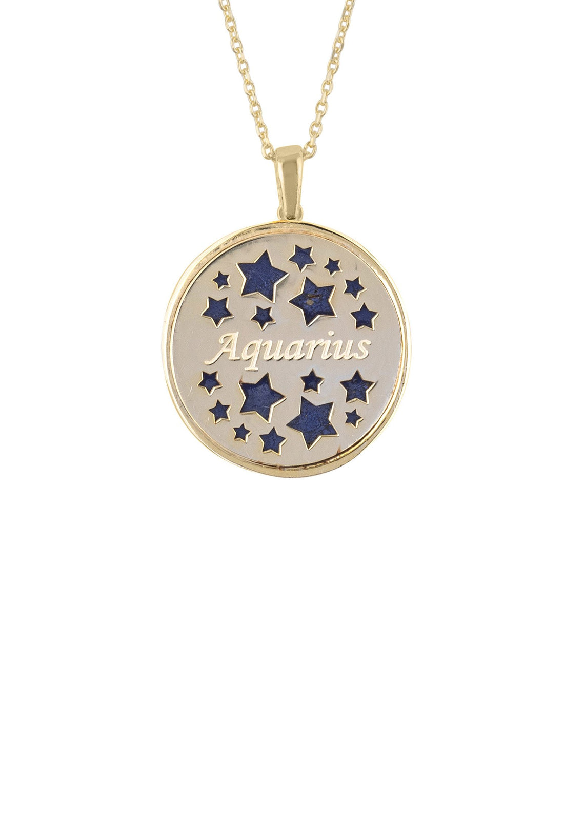 Zodiac Lapis Lazuli Gemstone Star Constellation Pendant Necklace Gold Aquarius