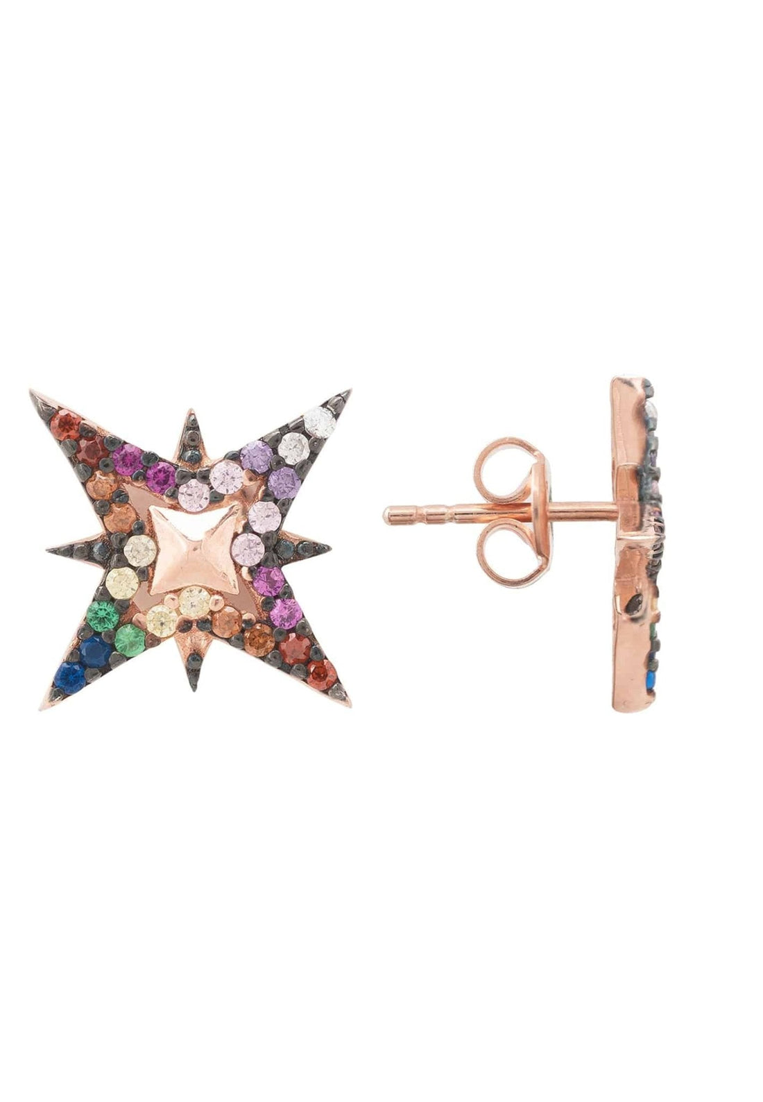 North Star Rainbow Stud Earrings Rosegold