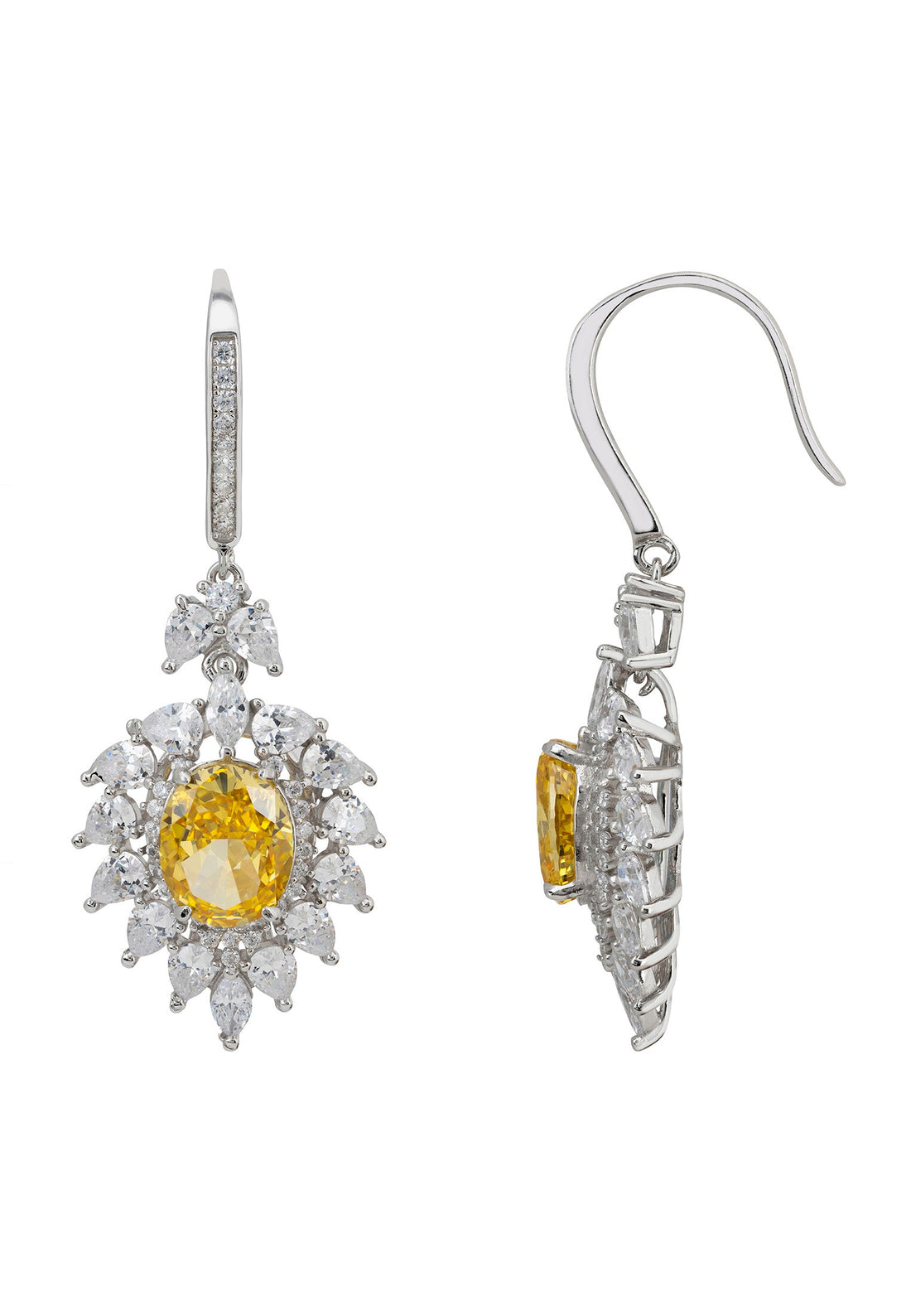 Hyacinth Flower Yellow Topaz Drop Earrings Silver