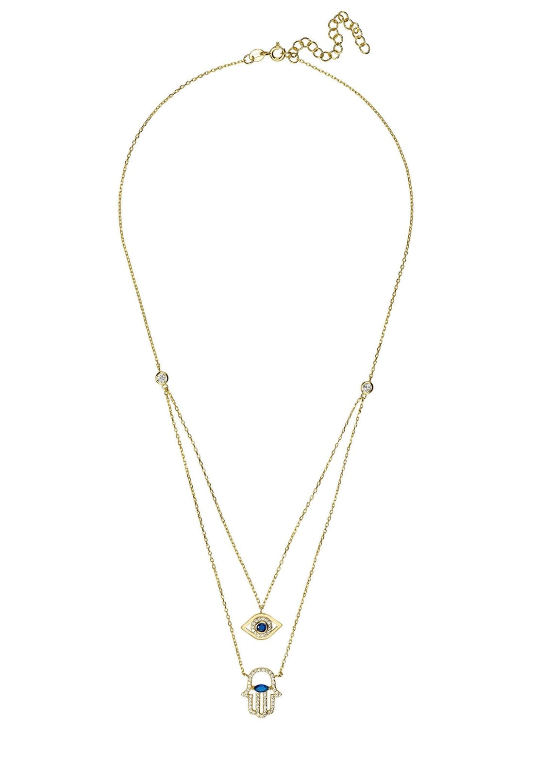 Hamsa Hand and Evil Eye Layered Necklace Gold