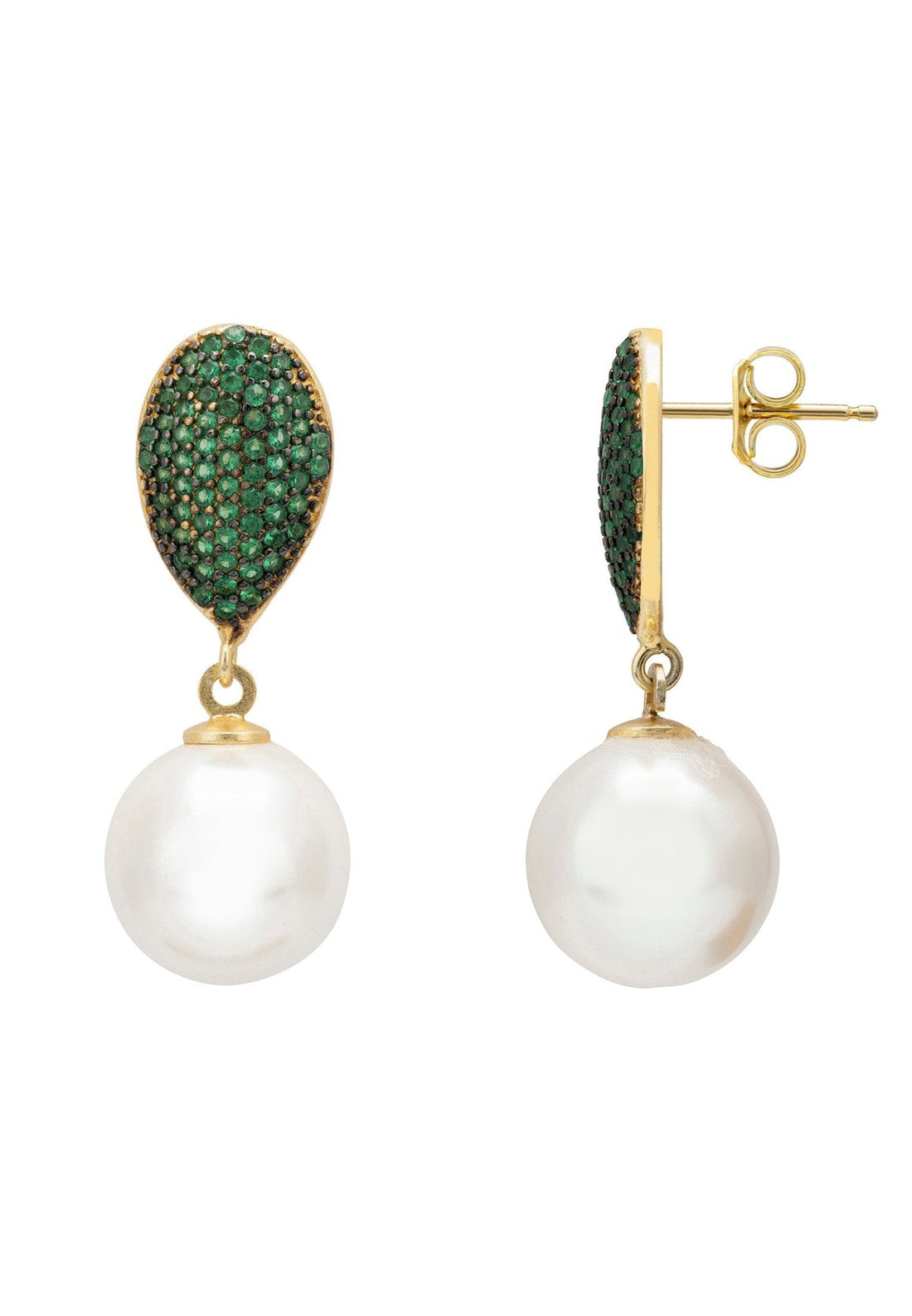 Baroque Pearl Classic Drop Earrings Emerald Green