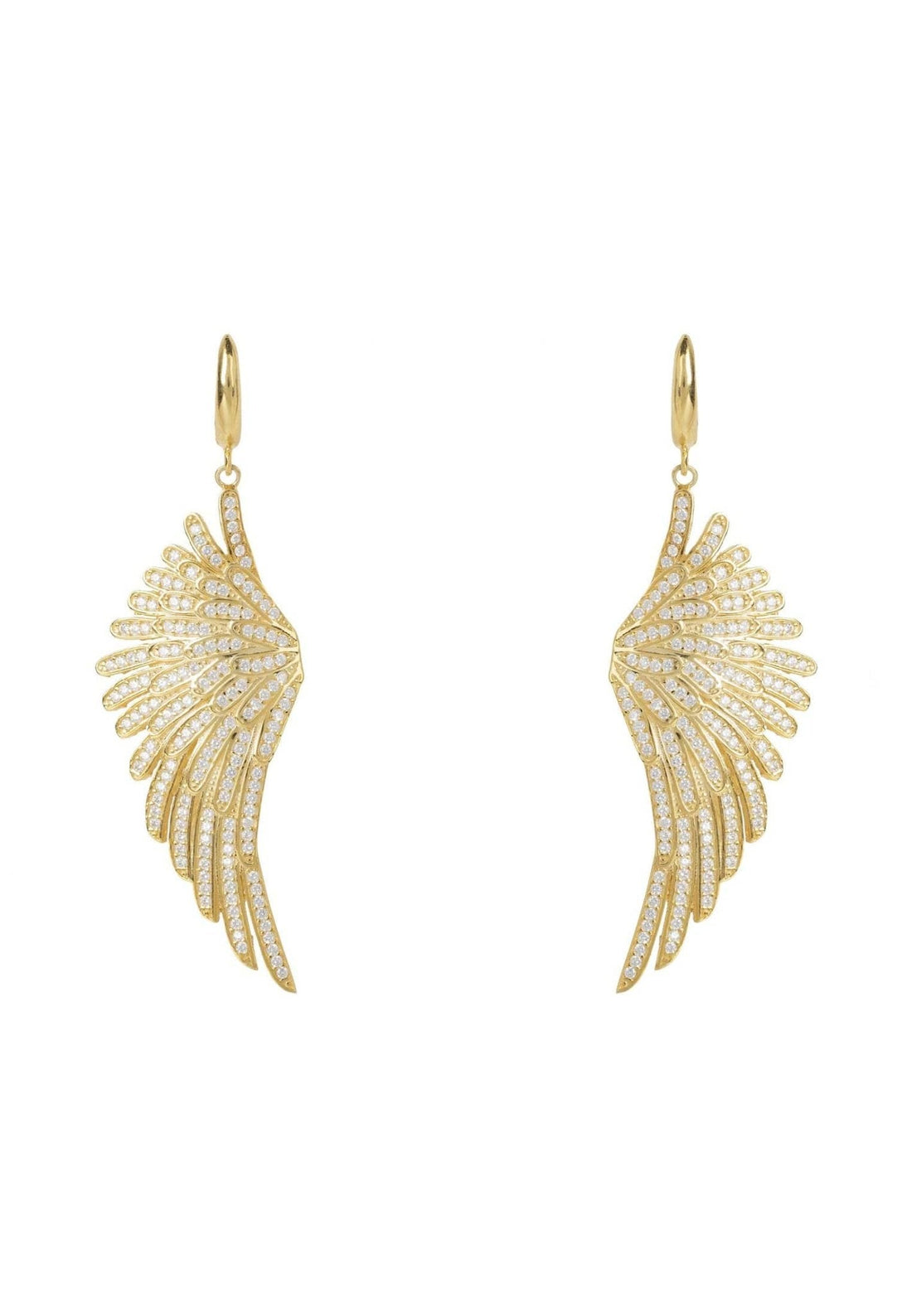 Angel Wing Drop Earrings Gold White