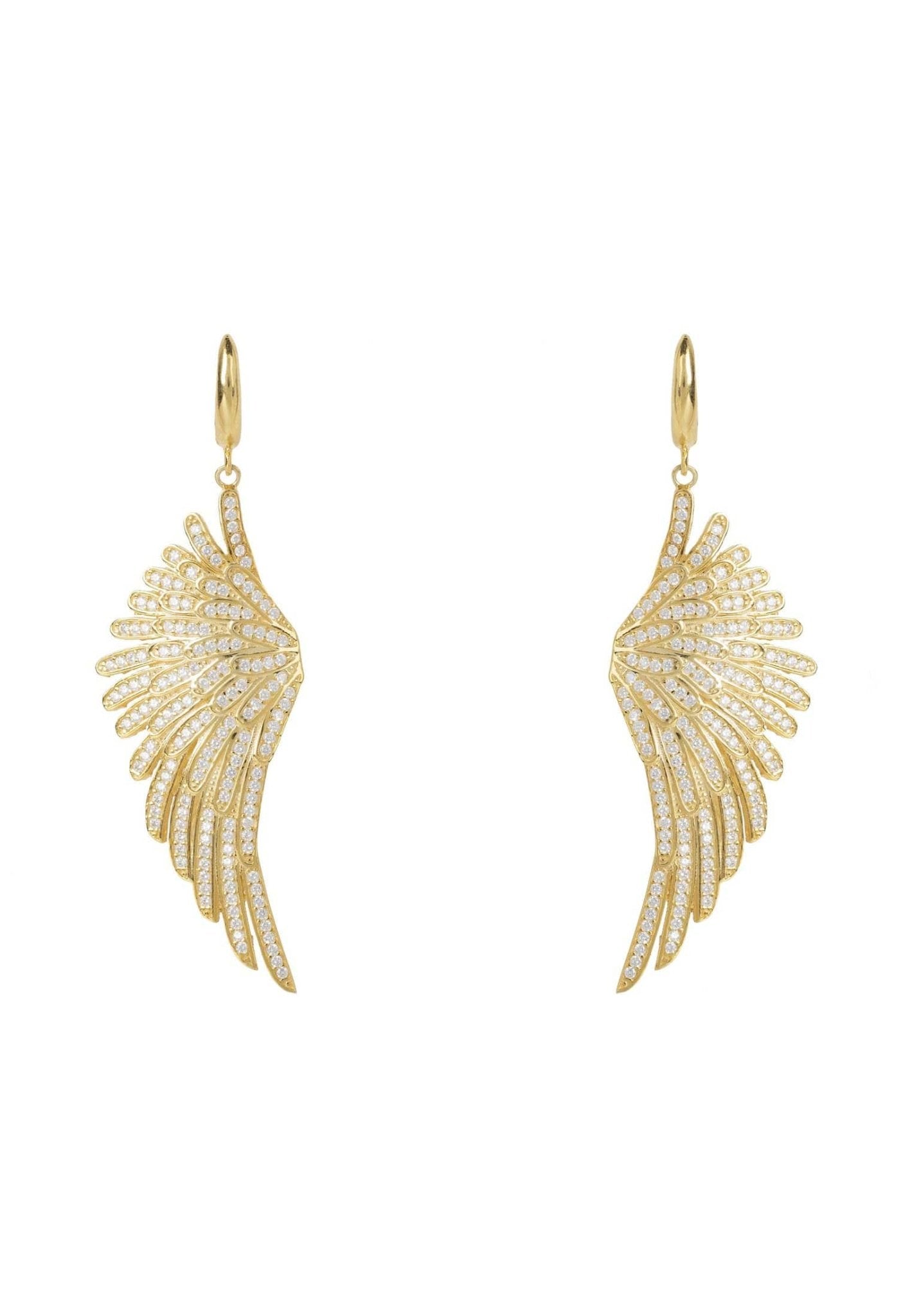 Angel Wing Drop Earrings Gold White