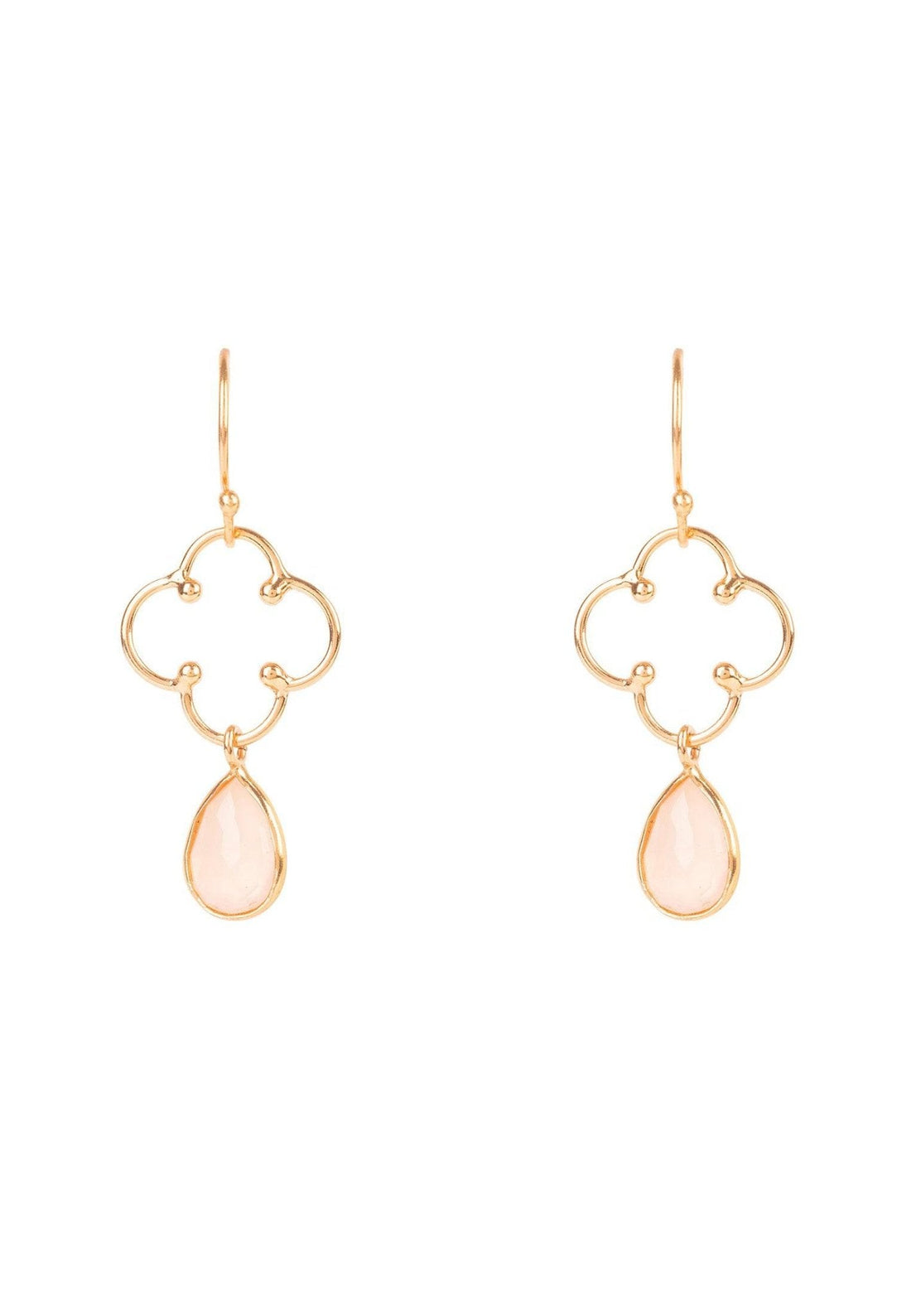 Open Clover Gemstone Drop Earrings Rosegold Rose Quartz