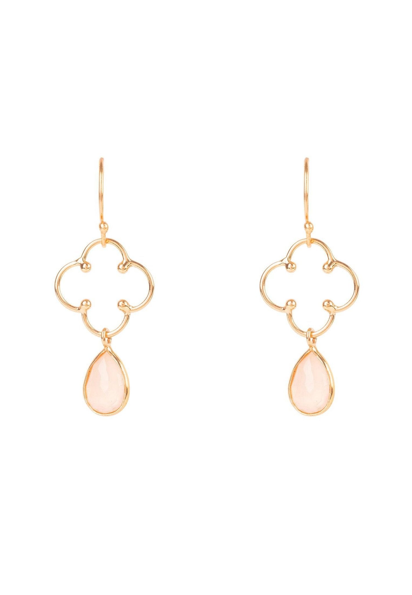 Open Clover Gemstone Drop Earrings Rosegold Rose Quartz