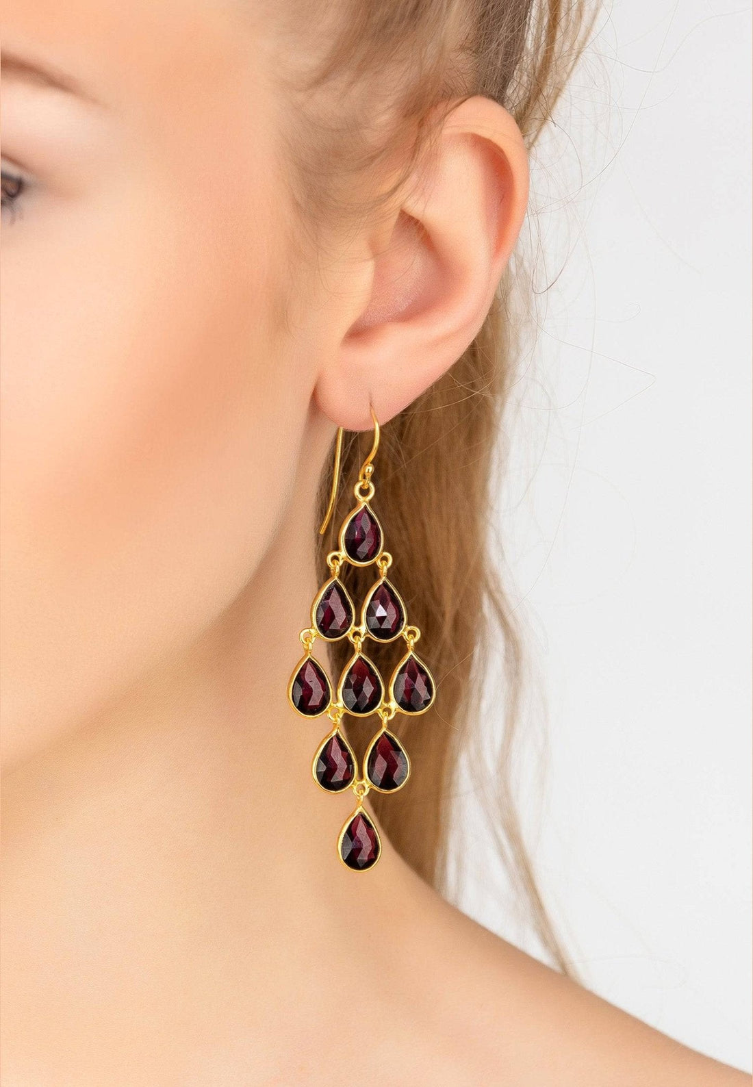 Erviola Gemstone Cascade Earrings Gold Garnet