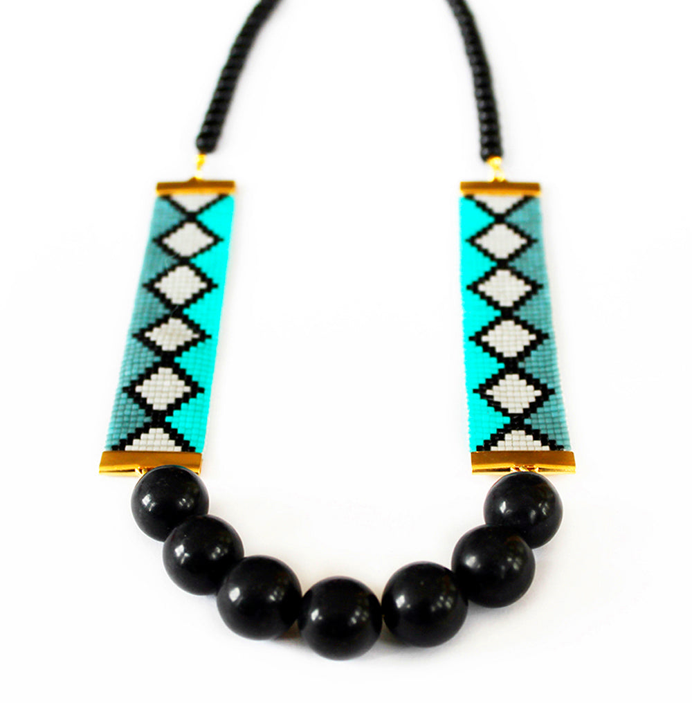 Miami Nights Woven Necklace - Blue and Black