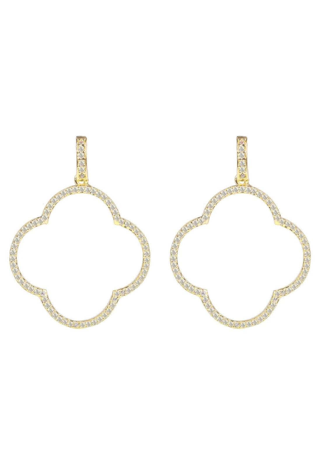 Open Clover Large Drop Earrings White Cz Gold