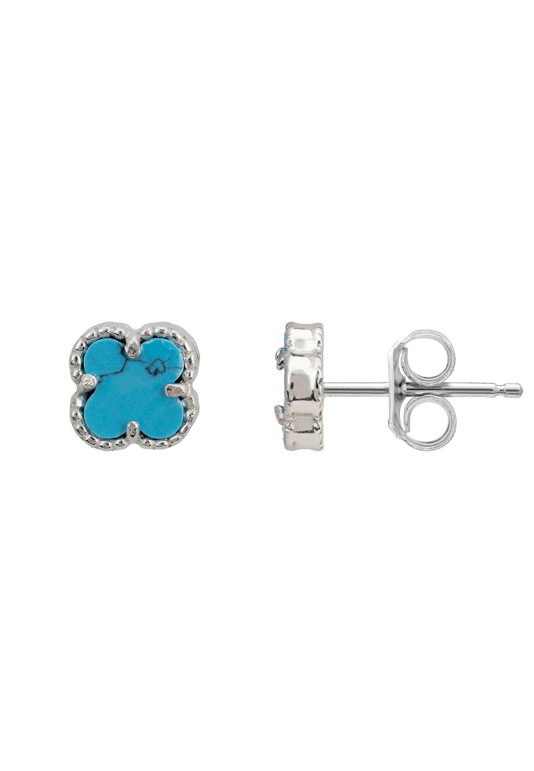 Mini Clover Flower Stud Earrings Turquoise Silver