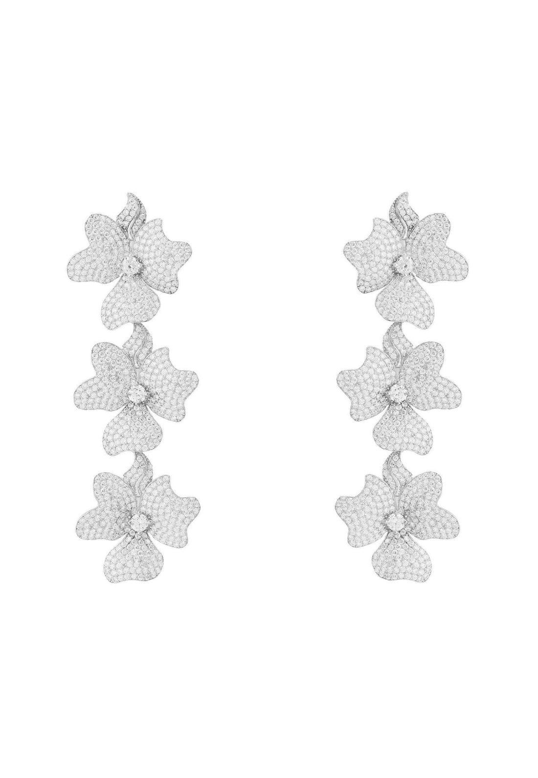 Jasmine Flower Triple Drop Earrings Silver