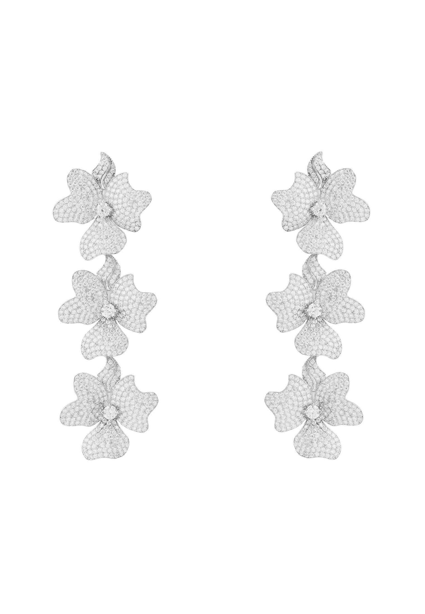 Jasmine Flower Triple Drop Earrings Silver