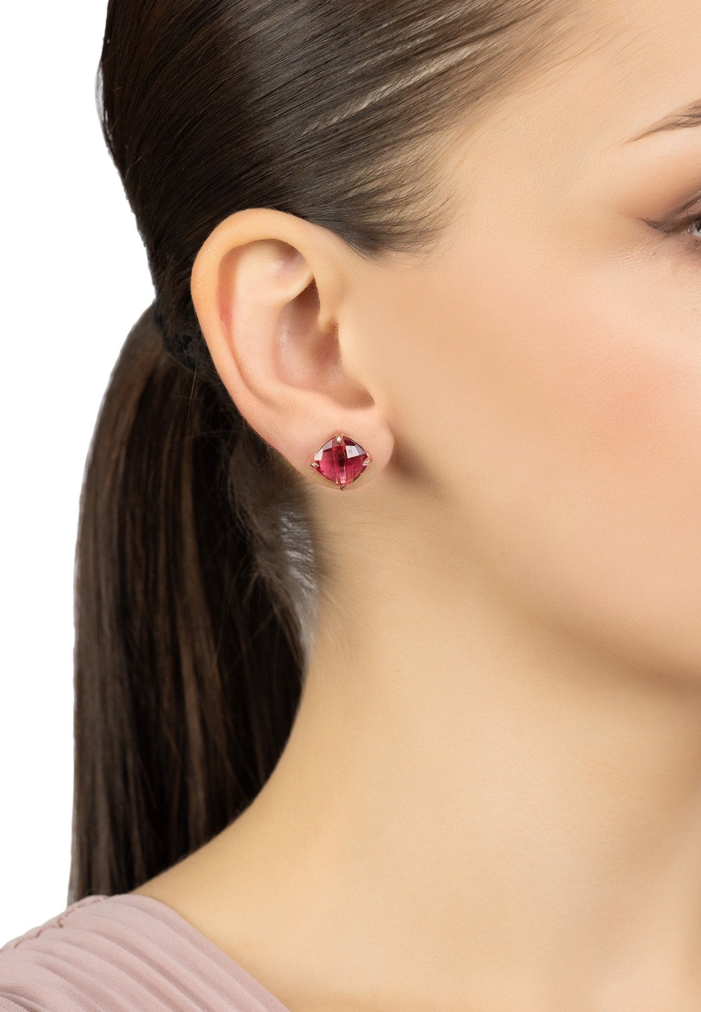 Empress Gemstone Stud Earrings Rosegold Pink Tourmaline