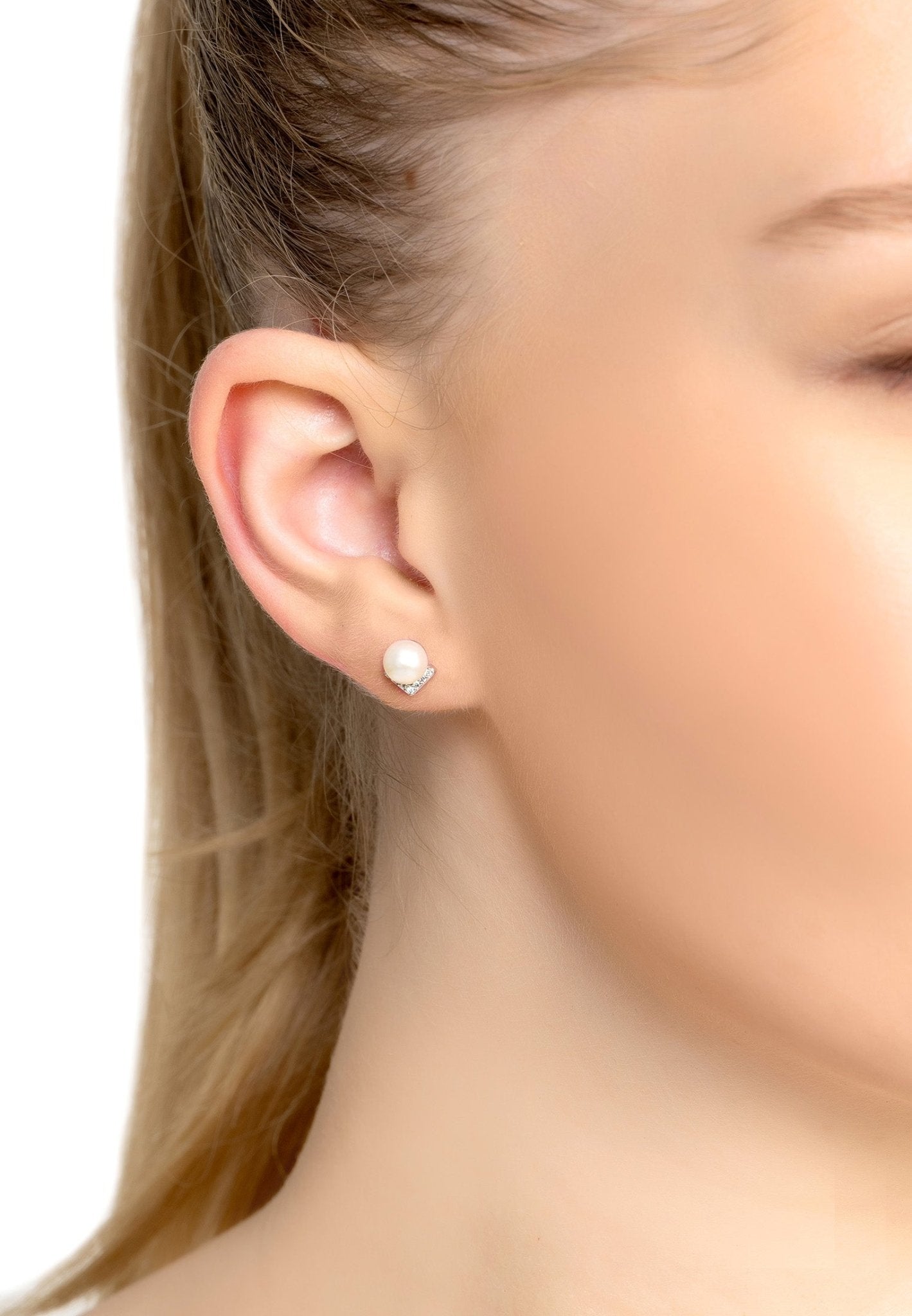 Pearl Angular Stud Earrings Silver