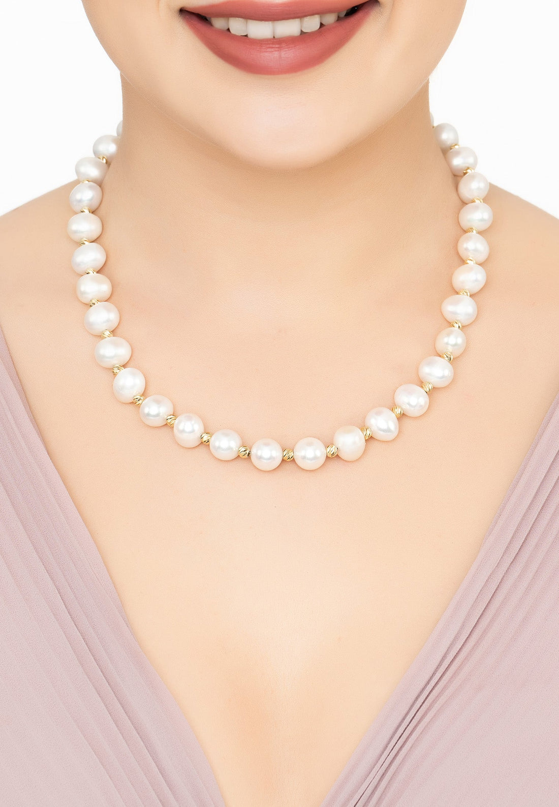 Solid 14K Gold Classic Natural Pearl Necklace