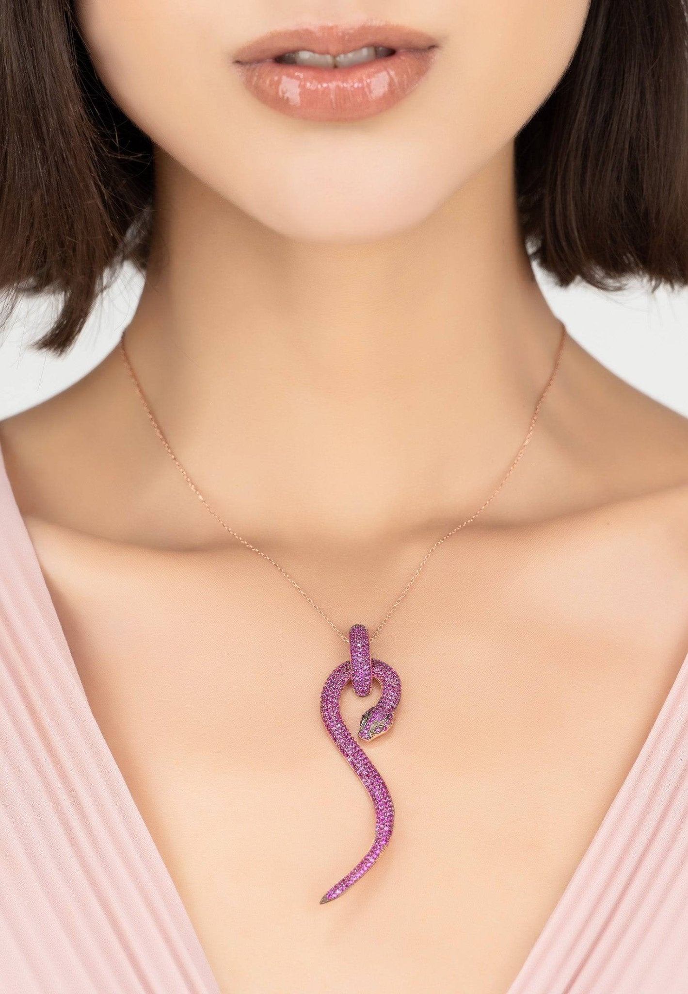 Anaconda Snake Pendant Necklace Rosegold Ruby