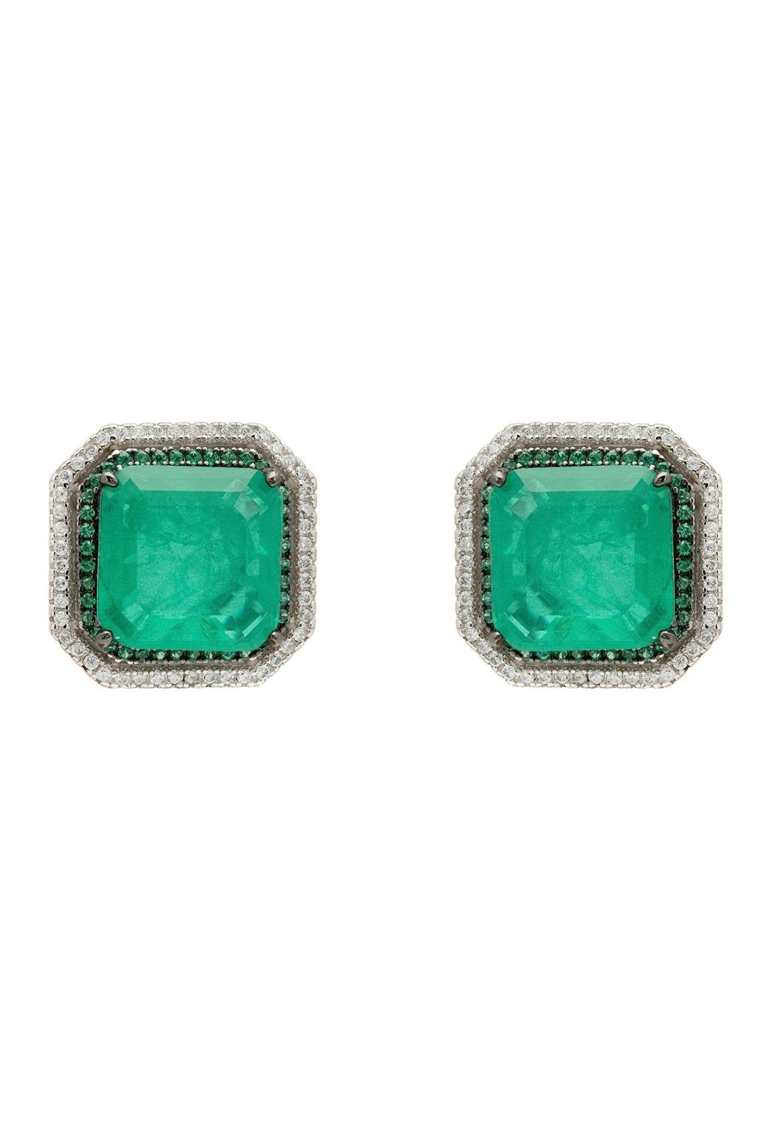 Medina Large Stud Earrings Silver Colombian Emerald