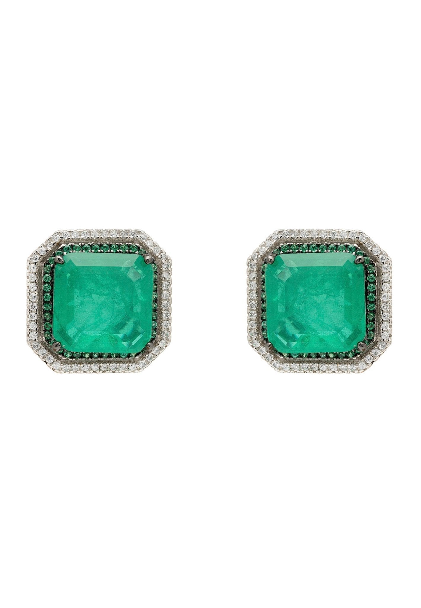 Medina Large Stud Earrings Silver Colombian Emerald