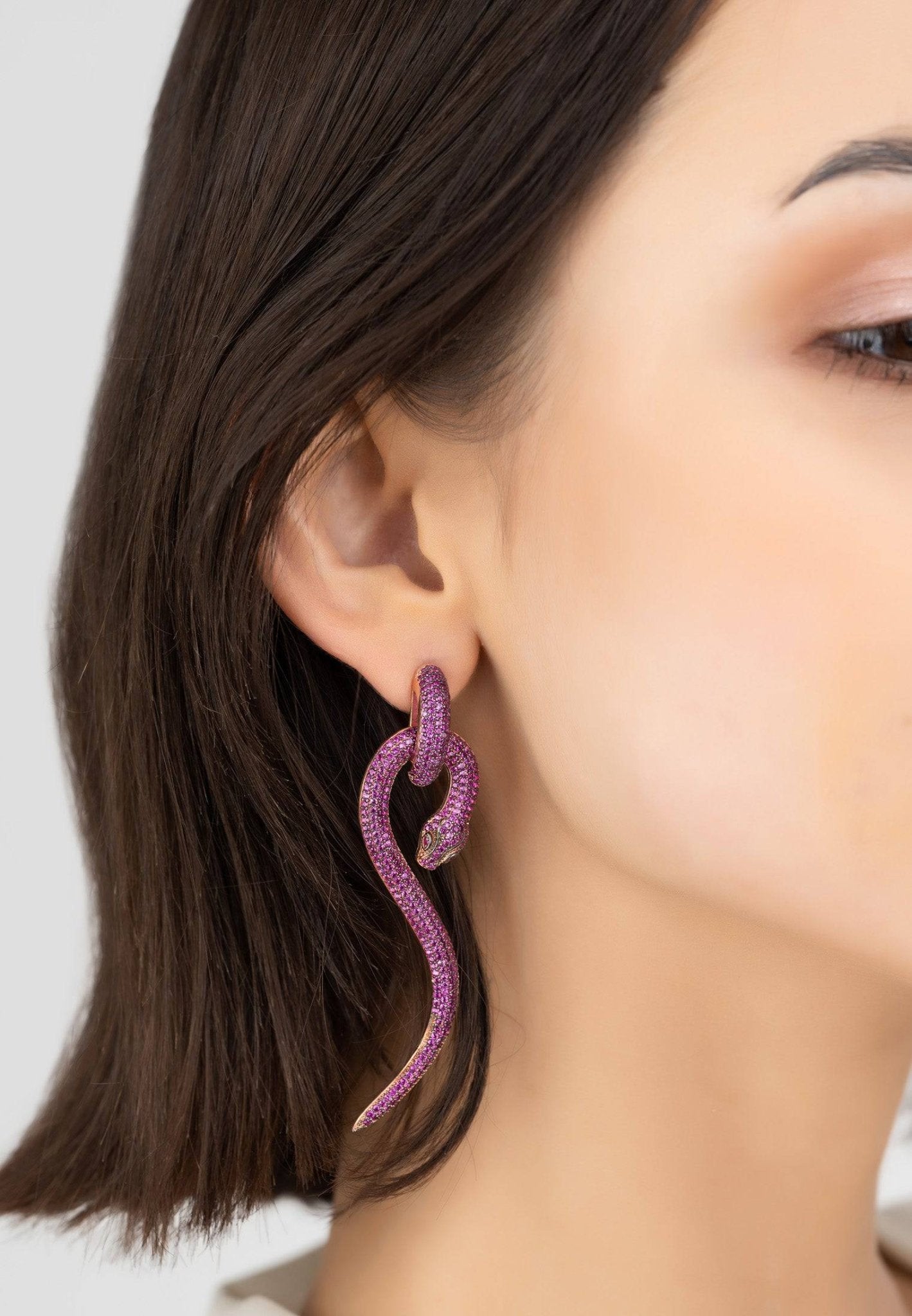 Anaconda Snake Drop Earrings Rosegold Ruby