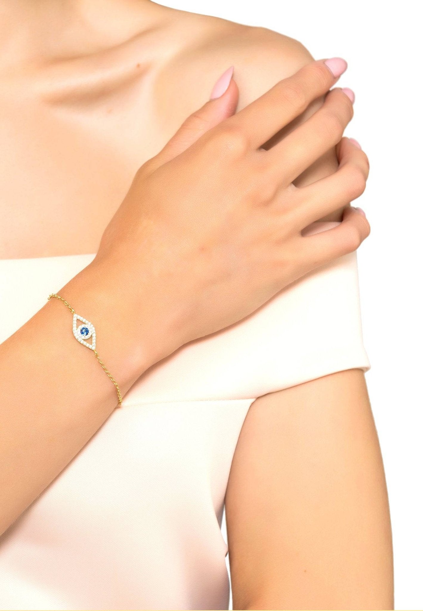 Evil Eye Elliptical Bracelet Blue Silver