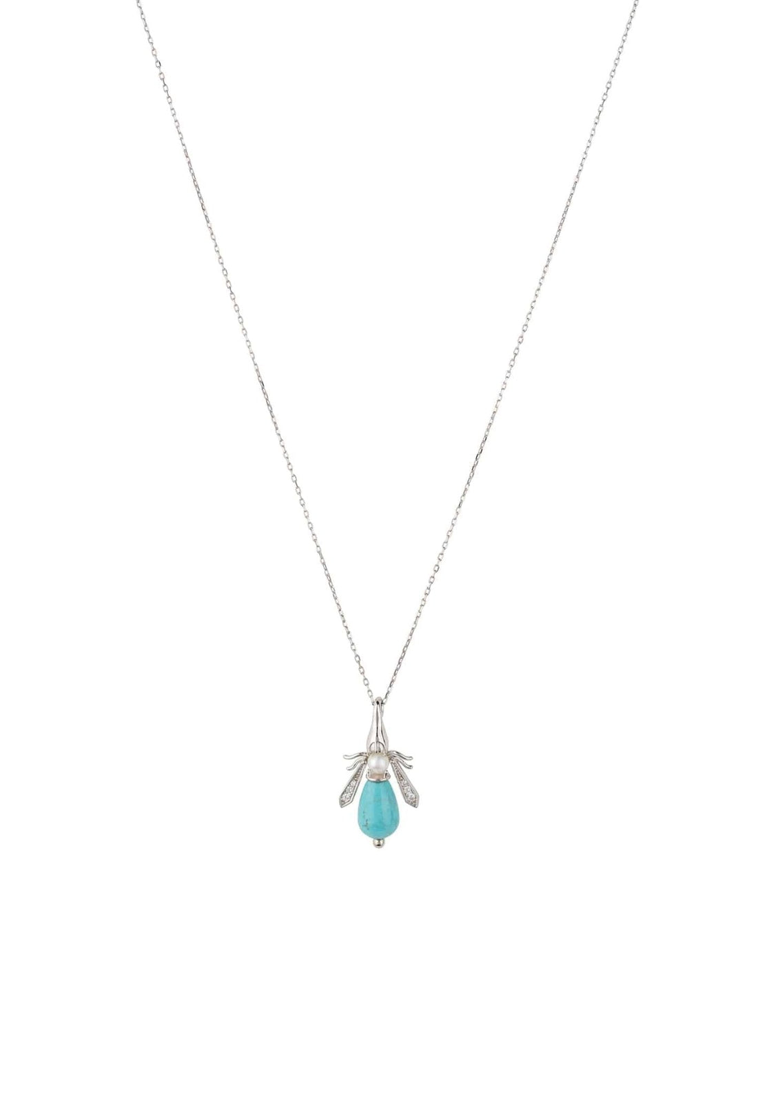 Turquoise & Pearl Honey Bee Necklace Silver