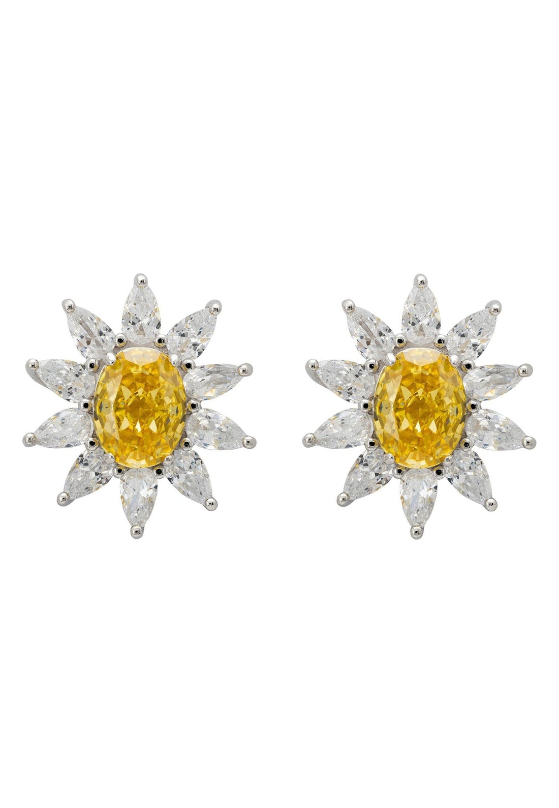 Daisy Gemstone Stud Earrings Yellow Topaz Silver