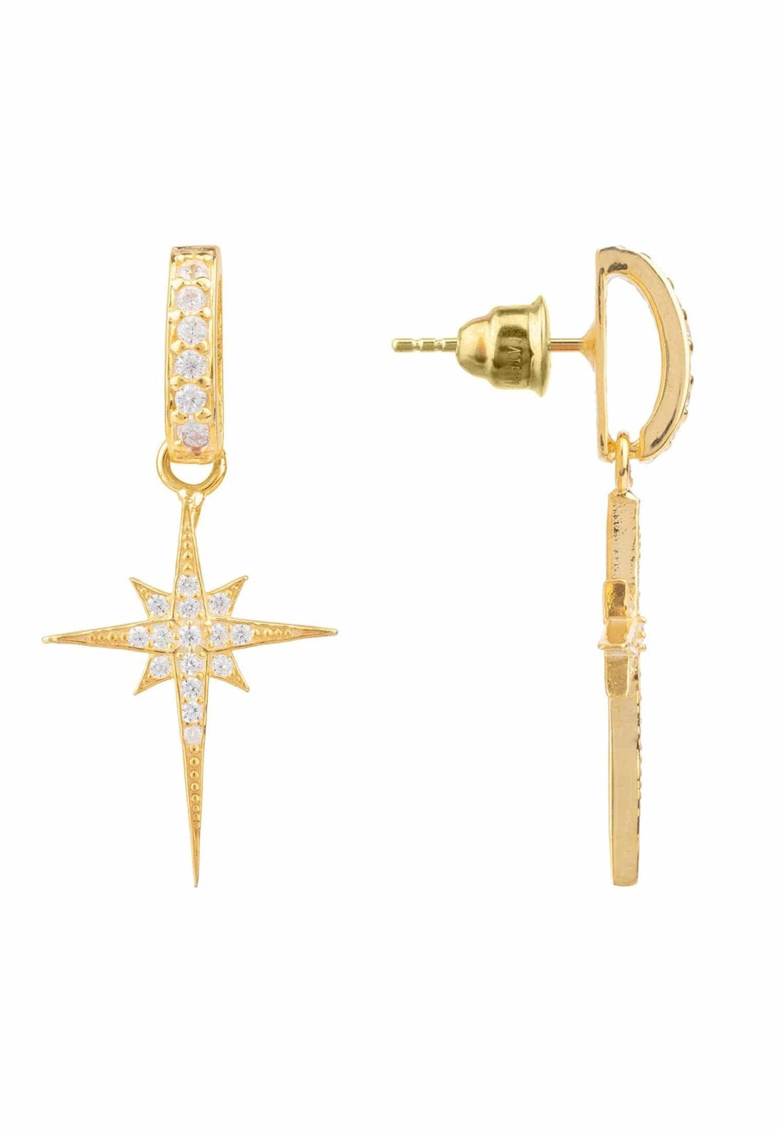 North Star Burst Small Drop Earrings Gold