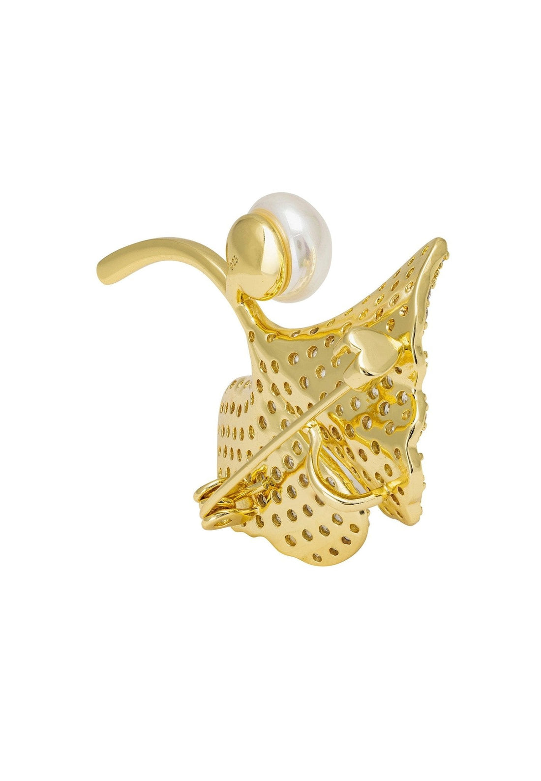 Ginkgo Leaf and Pearl Brooch Gold