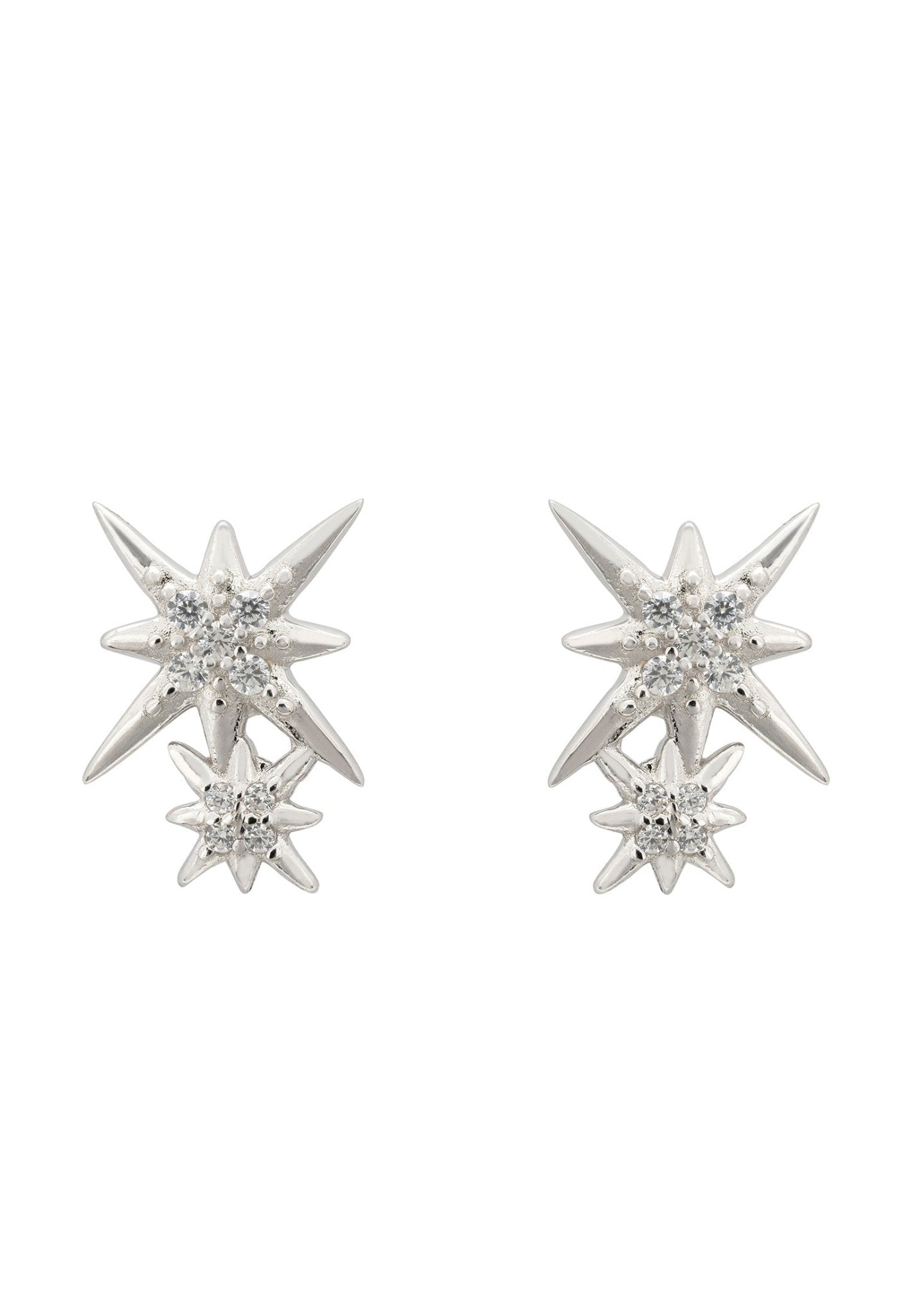 Double Star Stud Earrings Silver