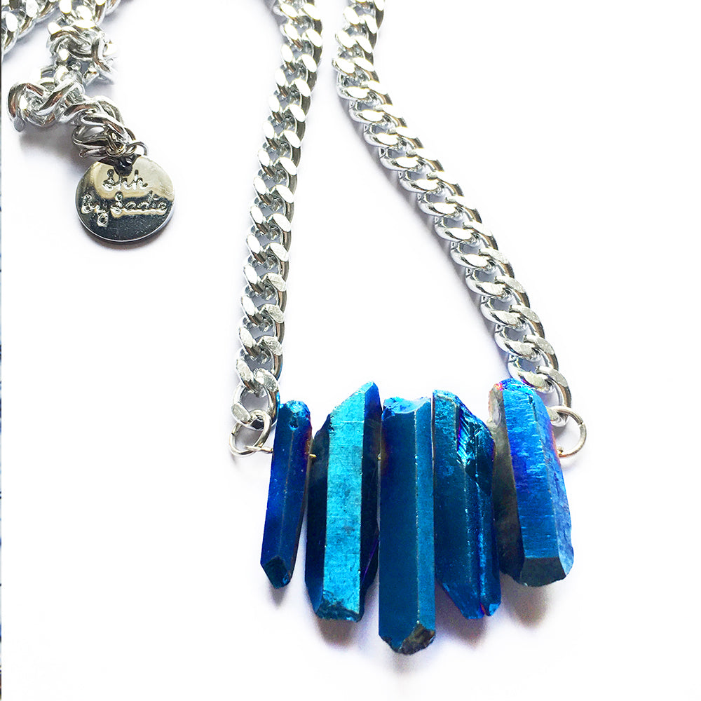 Rocked Up Mini Crystal Quartz Necklace (Sapphire)