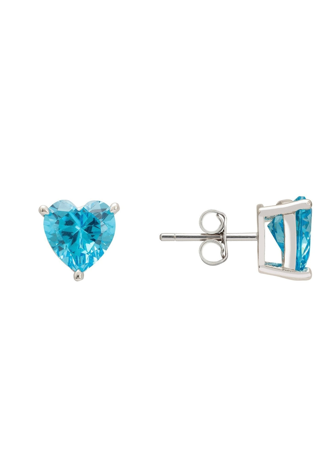 Amore Heart Stud Earrings Blue Topaz Silver