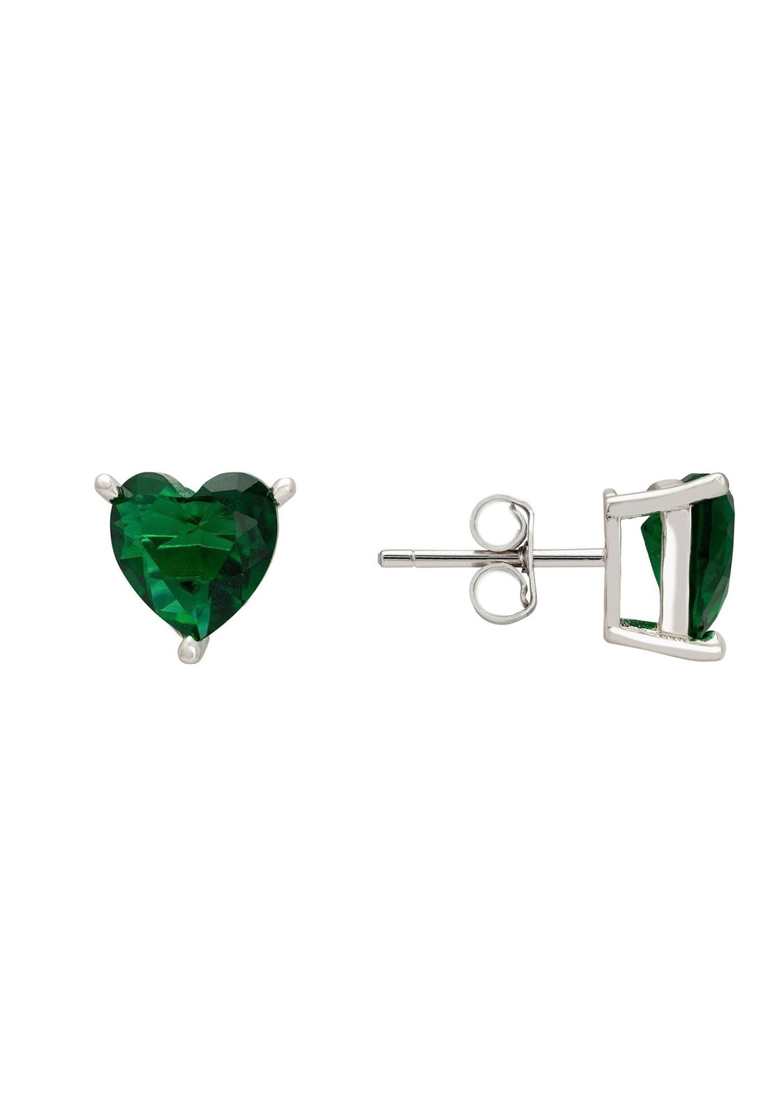 Amore Heart Stud Earrings Emerald Silver