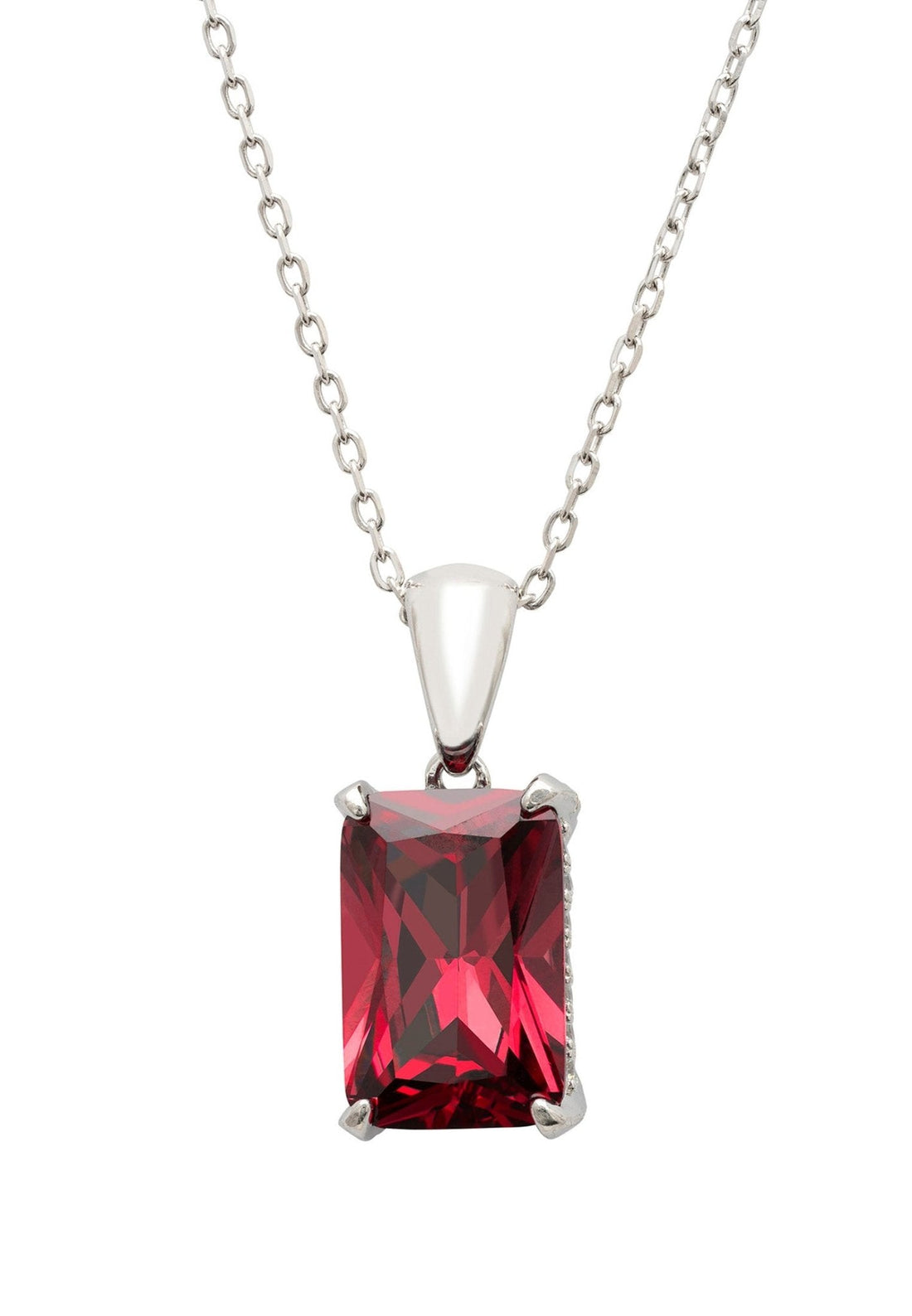 Alexandra Rectangle Gemstone Necklace Silver Ruby