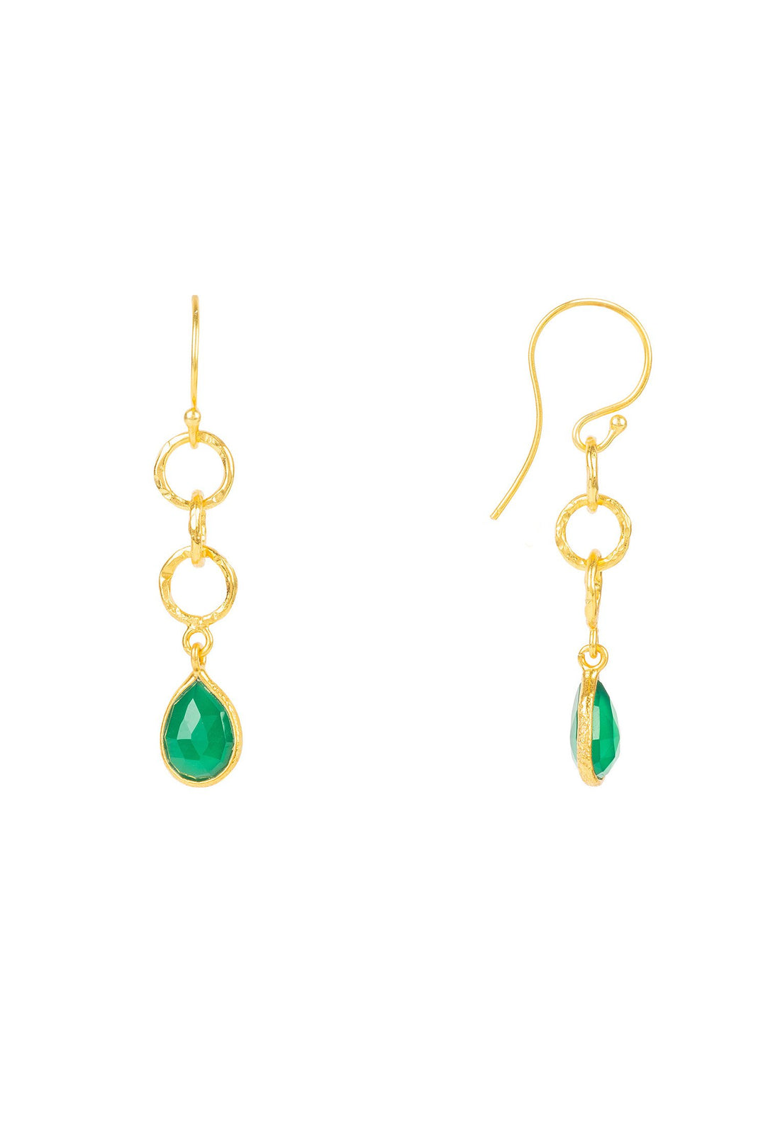 Open Clover Gemstone Drop Earrings Gold Green Onyx