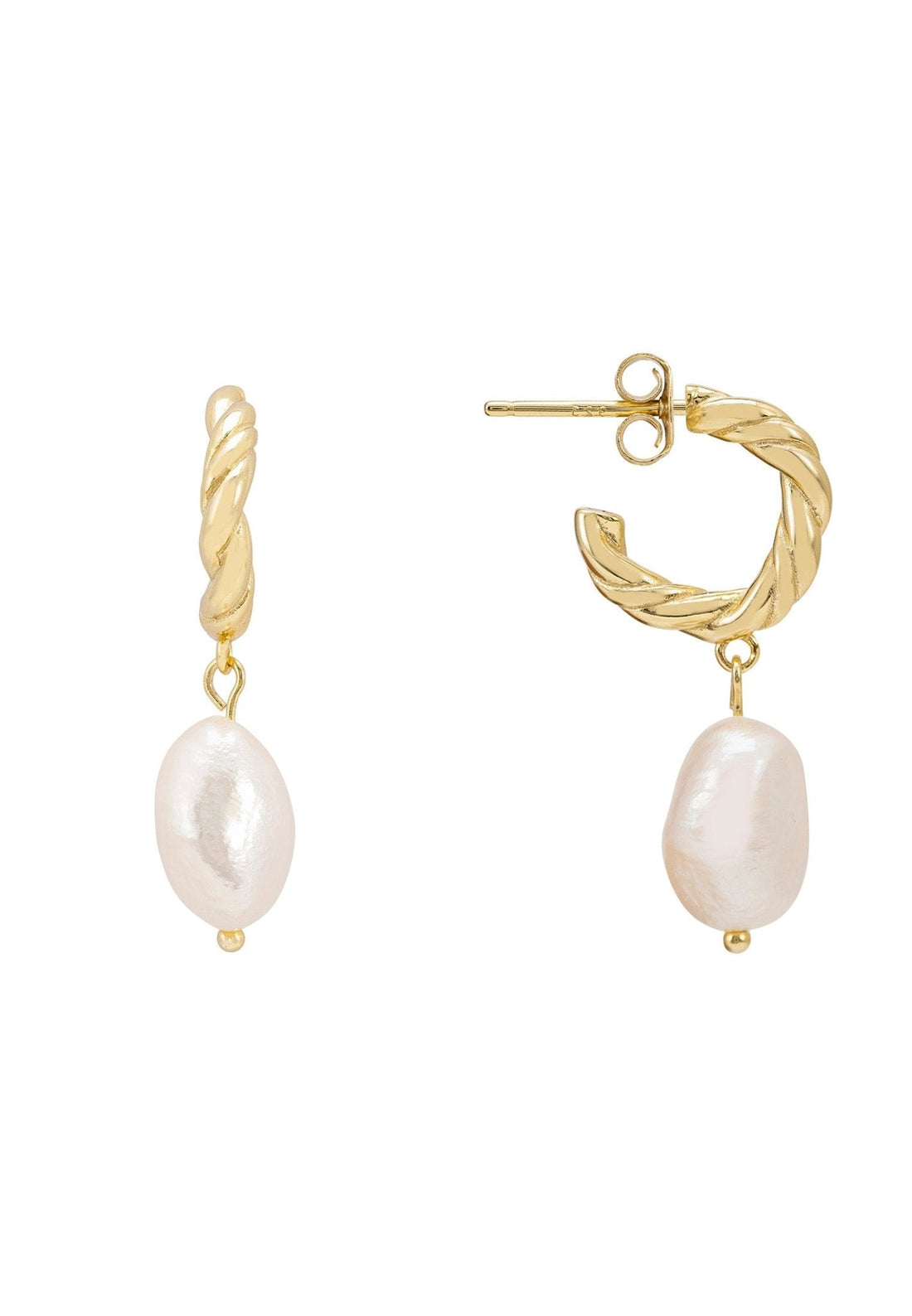 Twisted Flax Pearl Hoop Earrings Gold